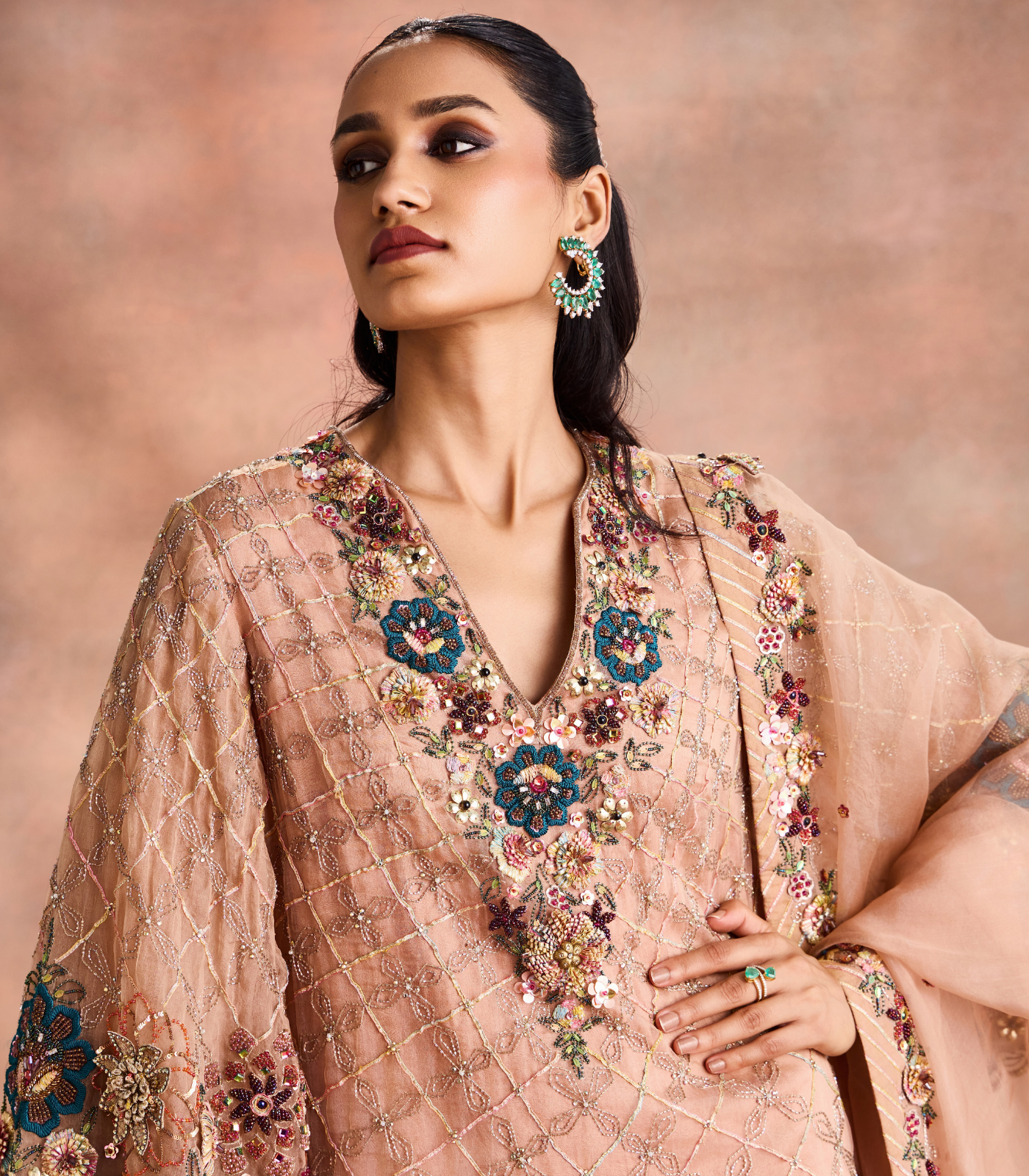 Floral Lattice Kurta Set
