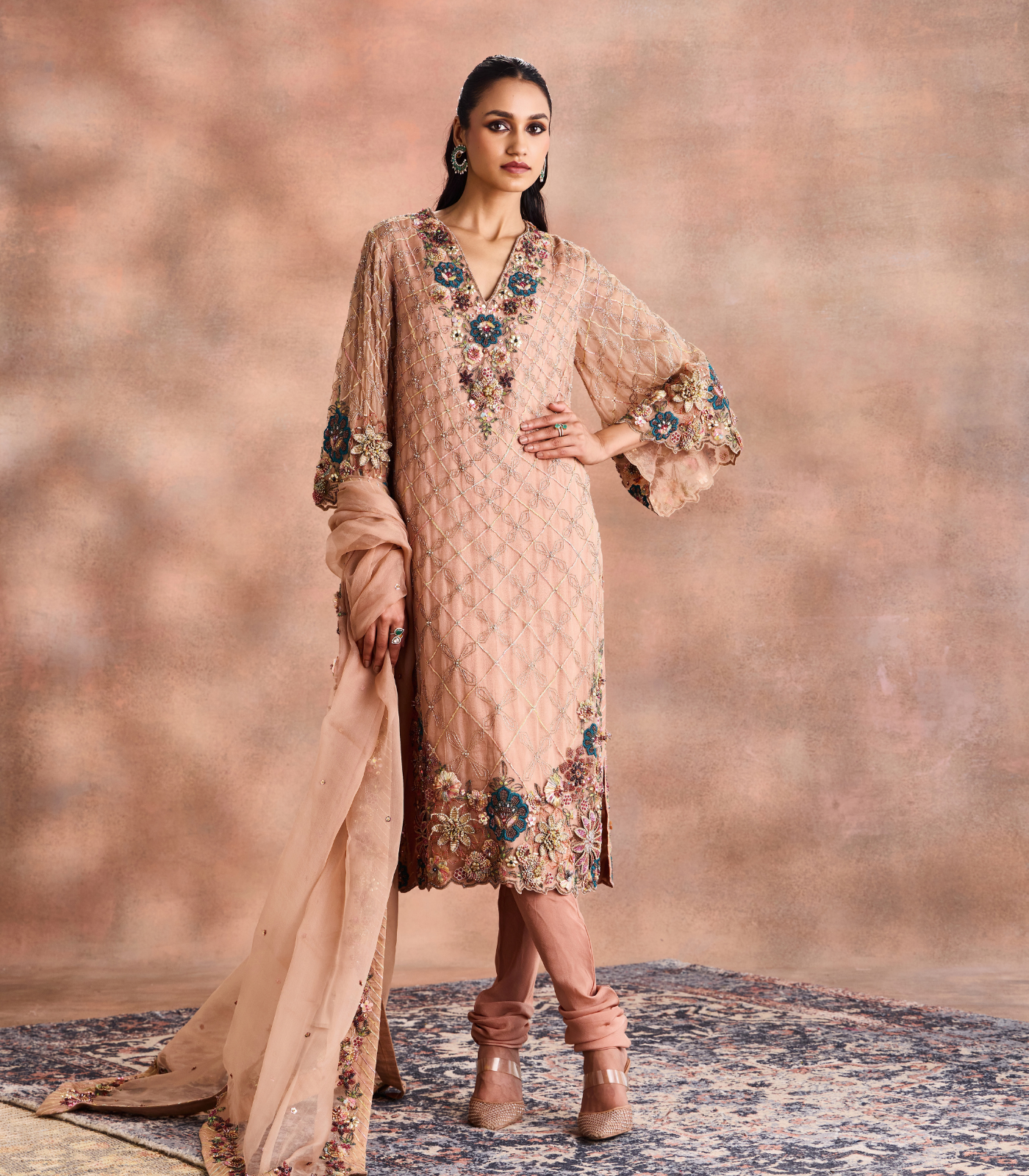 Floral Lattice Kurta Set