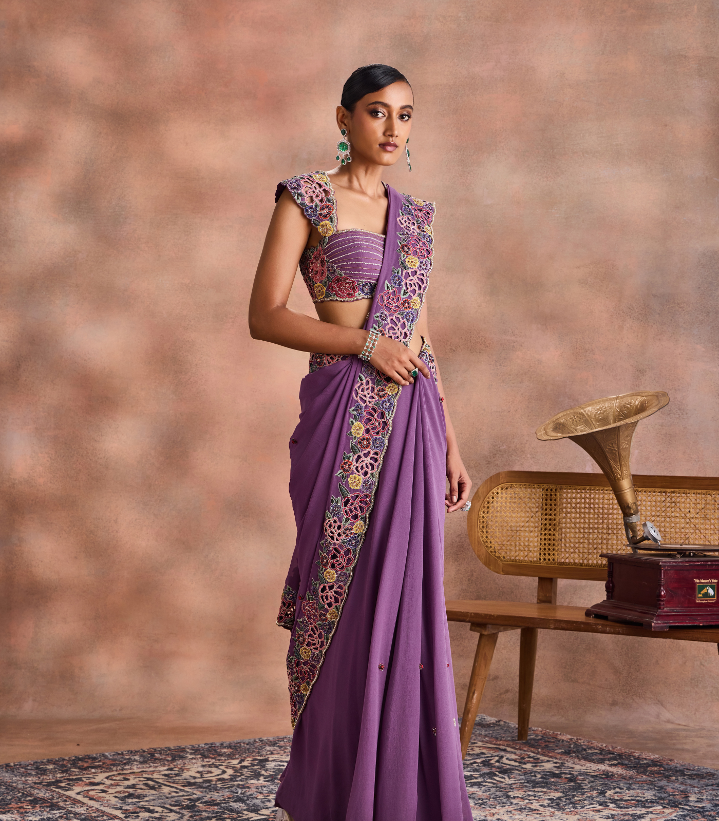 Cutwork Floral Saree Set