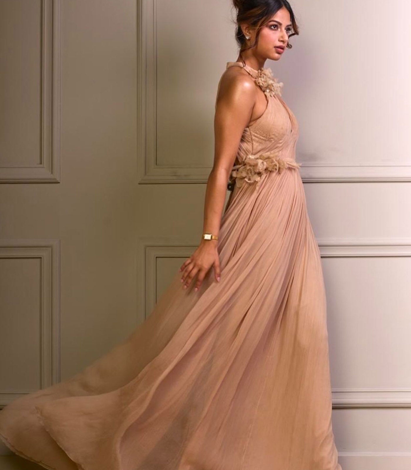 Harnaaz Sandhu spotted in our beige pleated gown