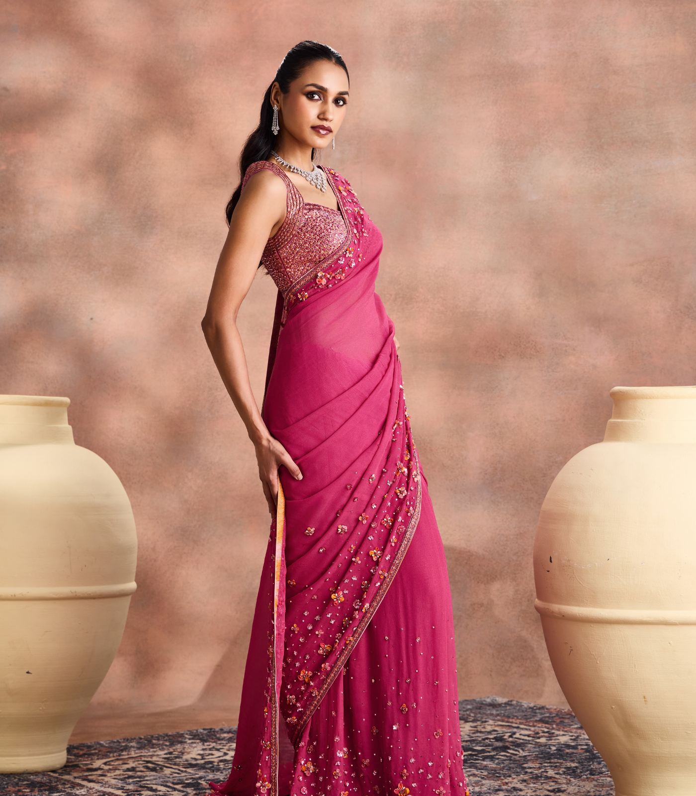Embellished Sheer Saree set