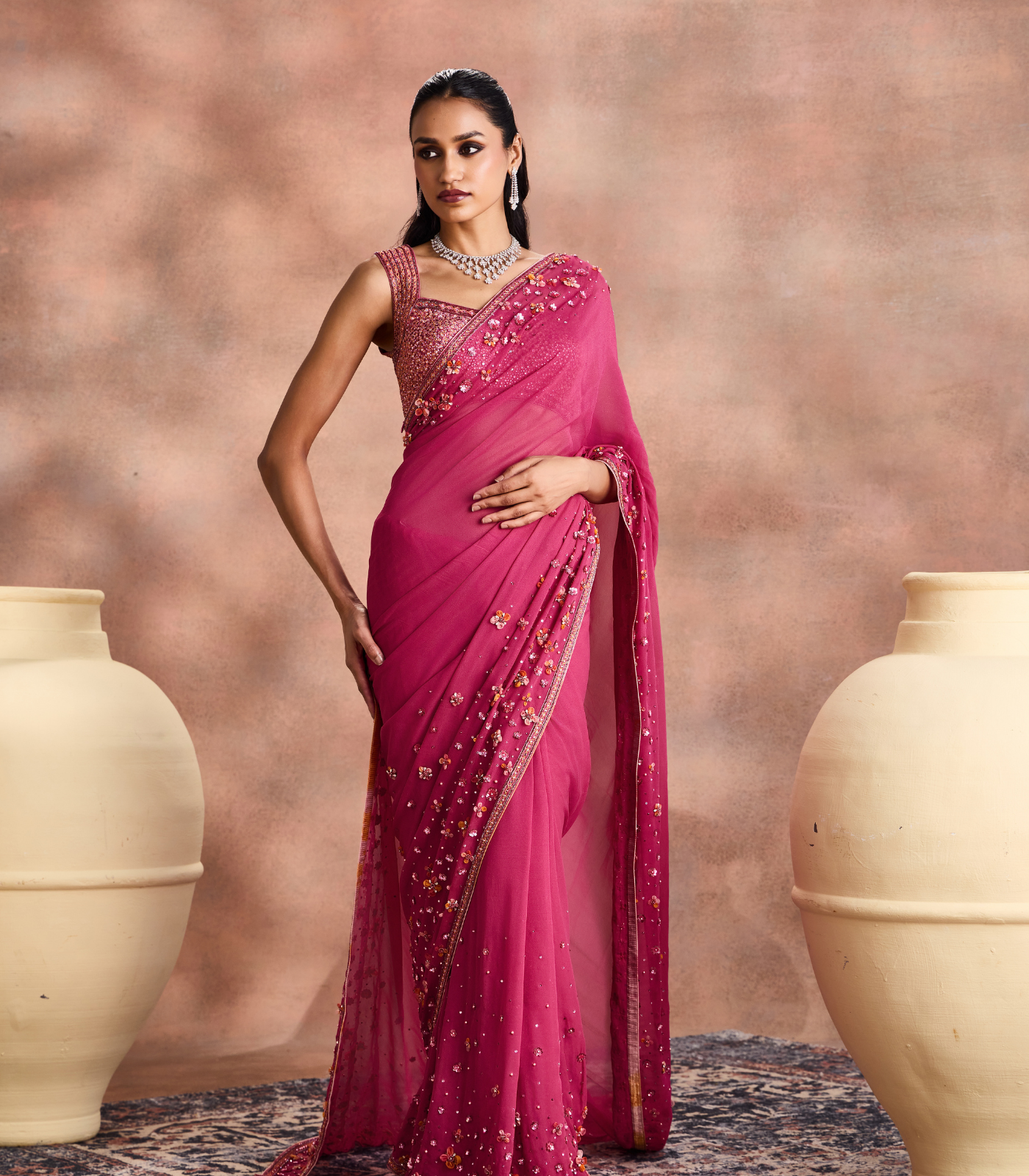 Embellished Sheer Saree set
