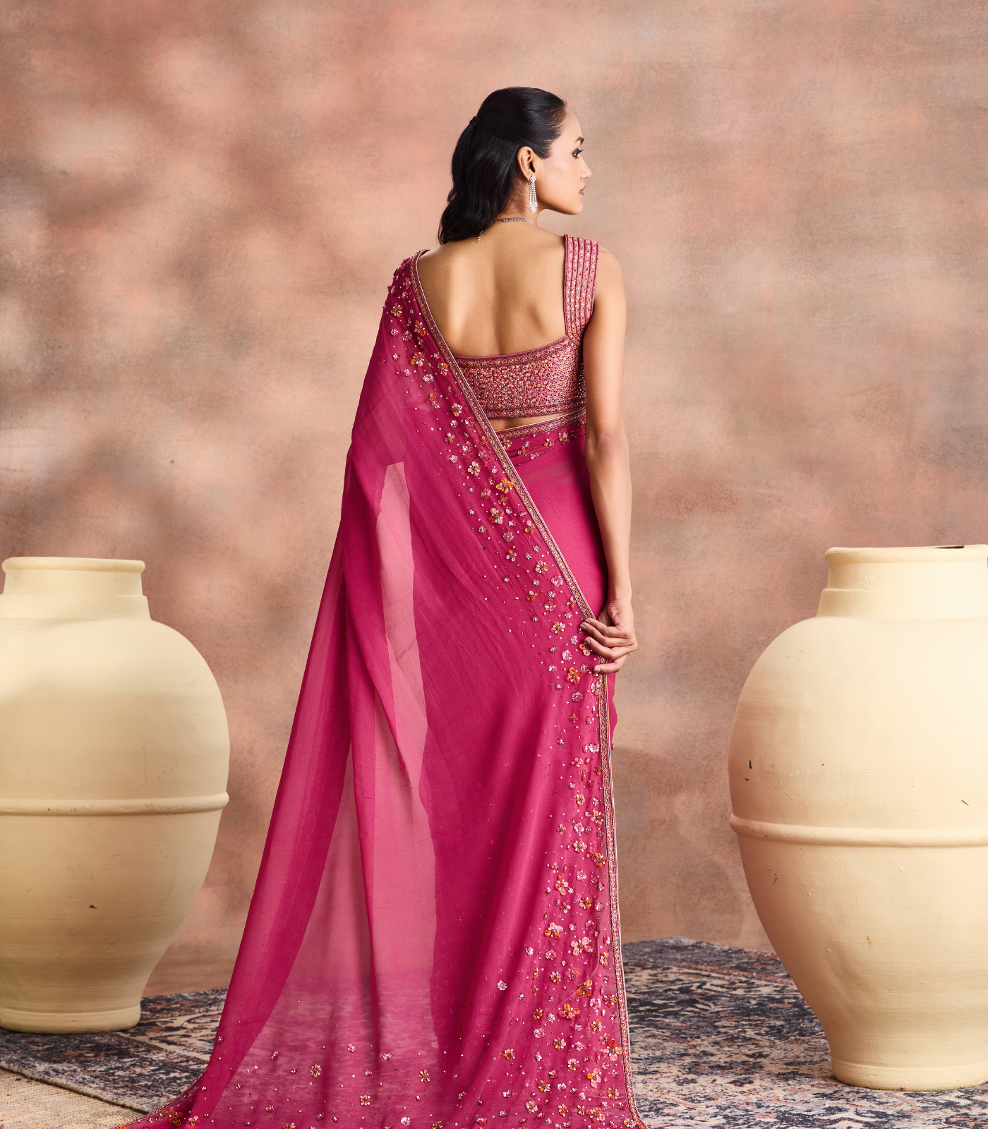 Embellished Sheer Saree set