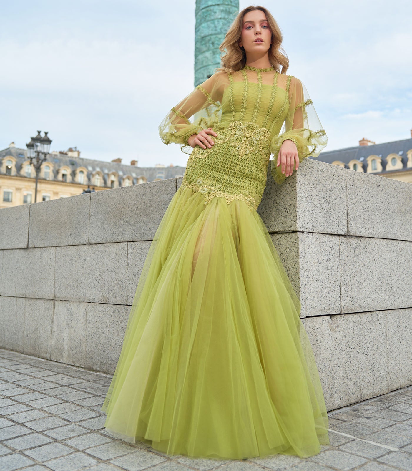 Olive green flare gown