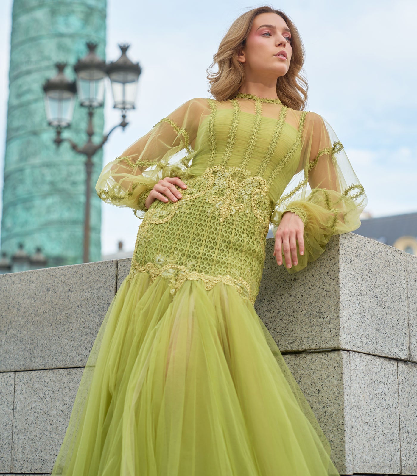 Olive green flare gown