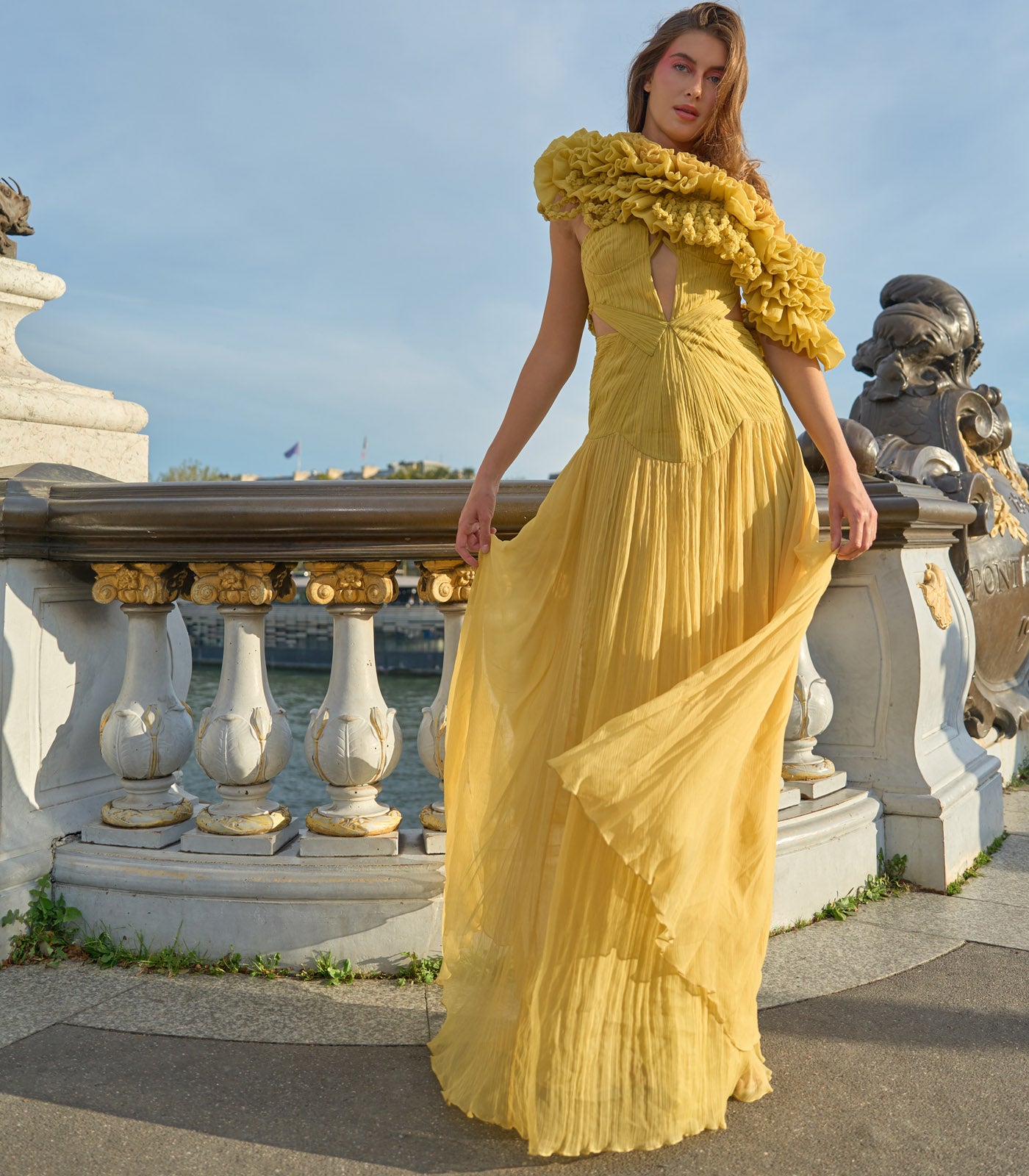 Pleated Gown with Cut out