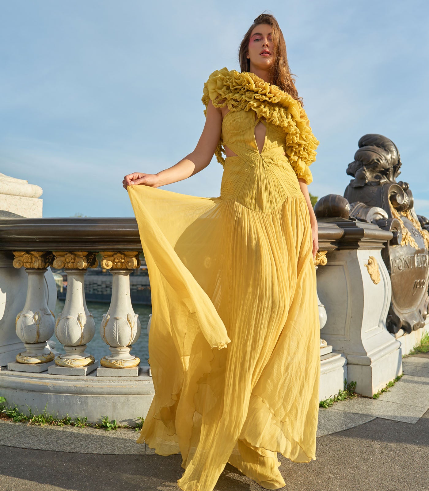 Pleated Gown with Cut out