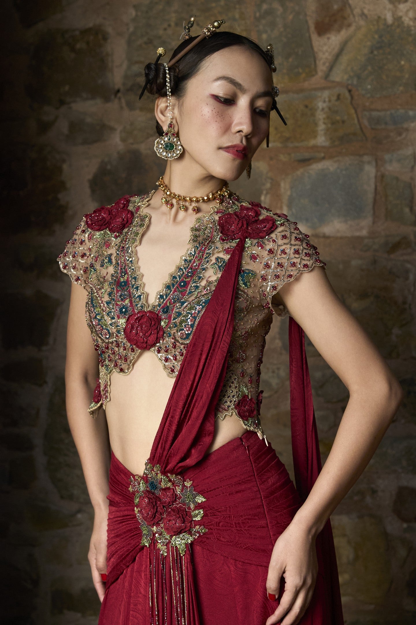 Applique Sari Set