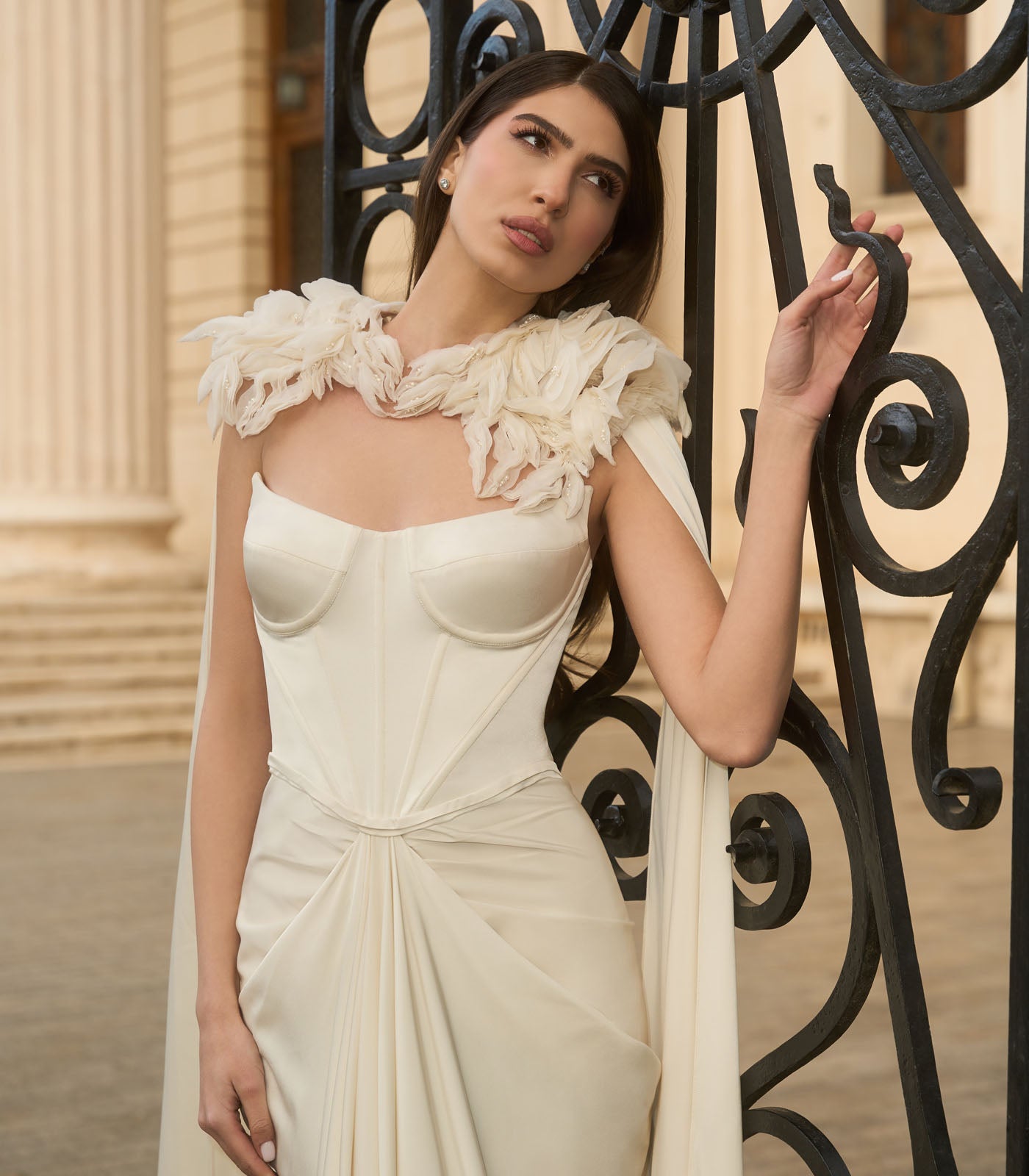 Corset Gown with Shoulder Drape