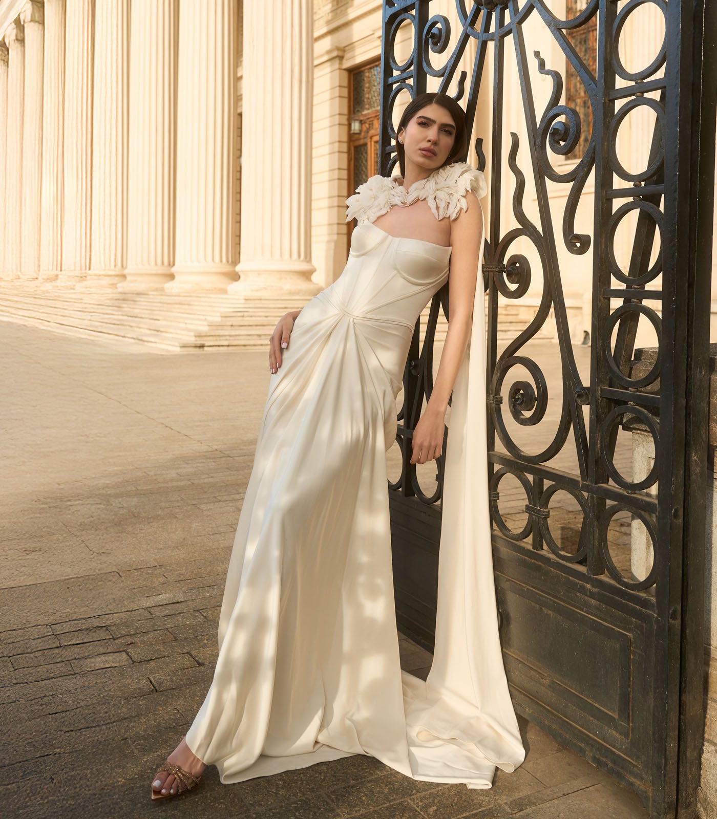 Corset Gown with Shoulder Drape