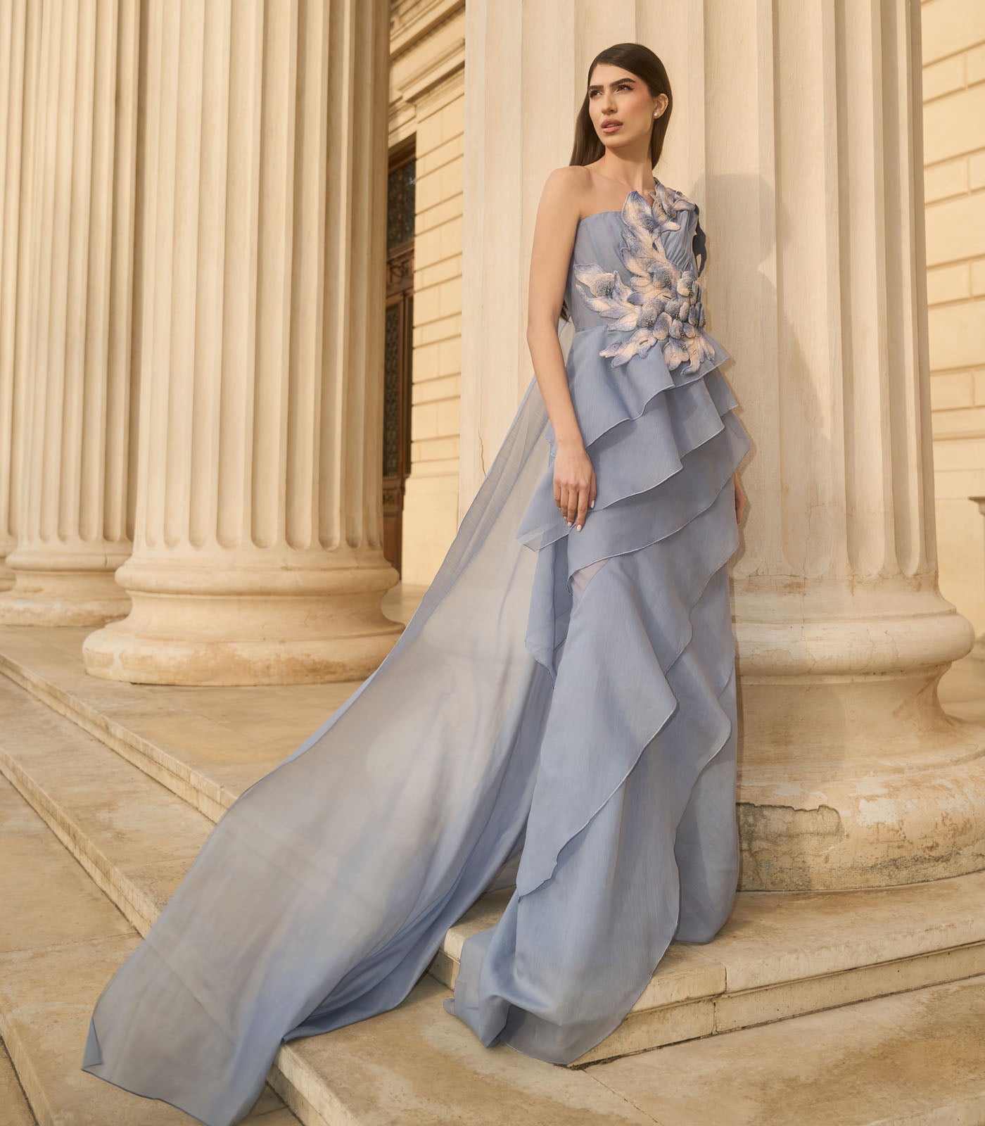 Strapless Tiered Gown