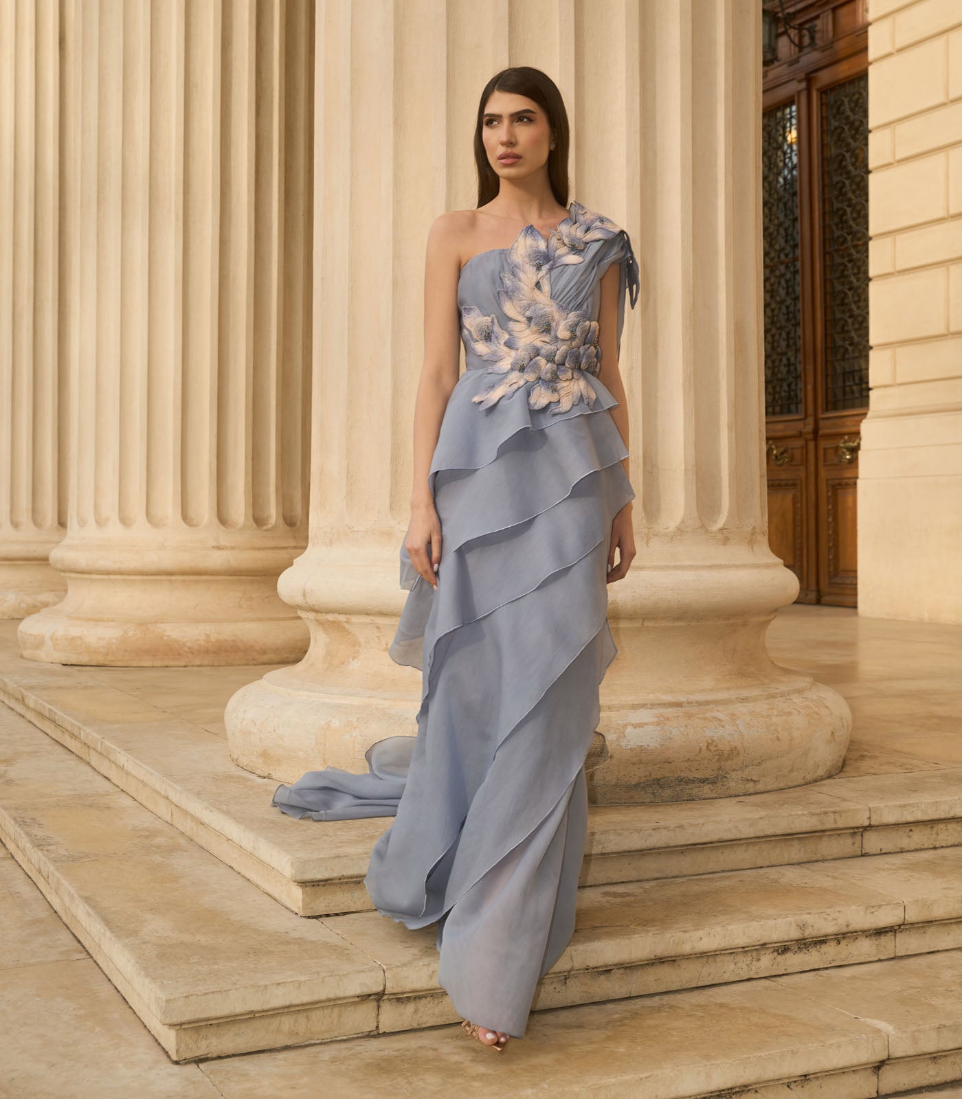 Strapless Tiered Gown