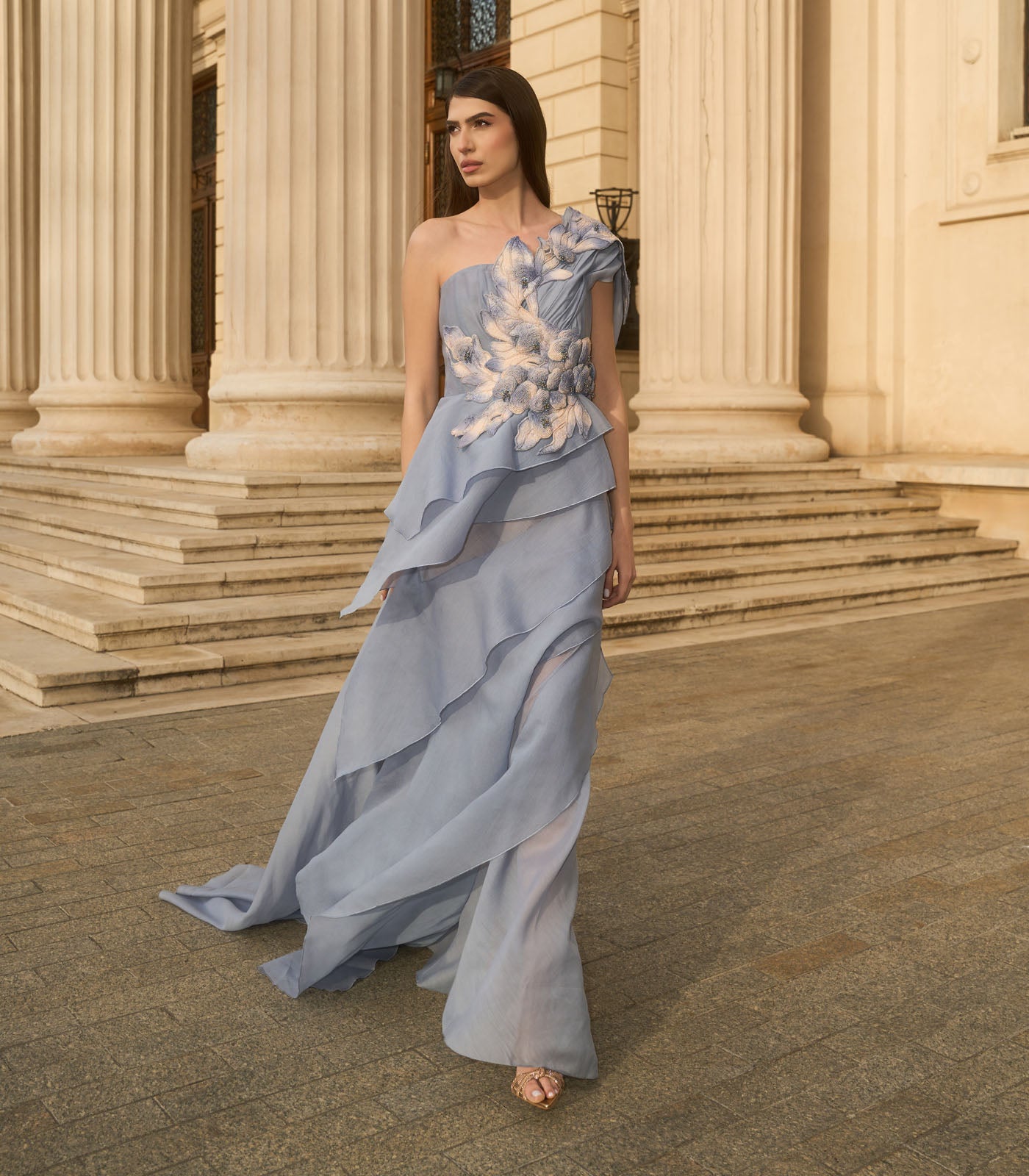 Strapless Tiered Gown