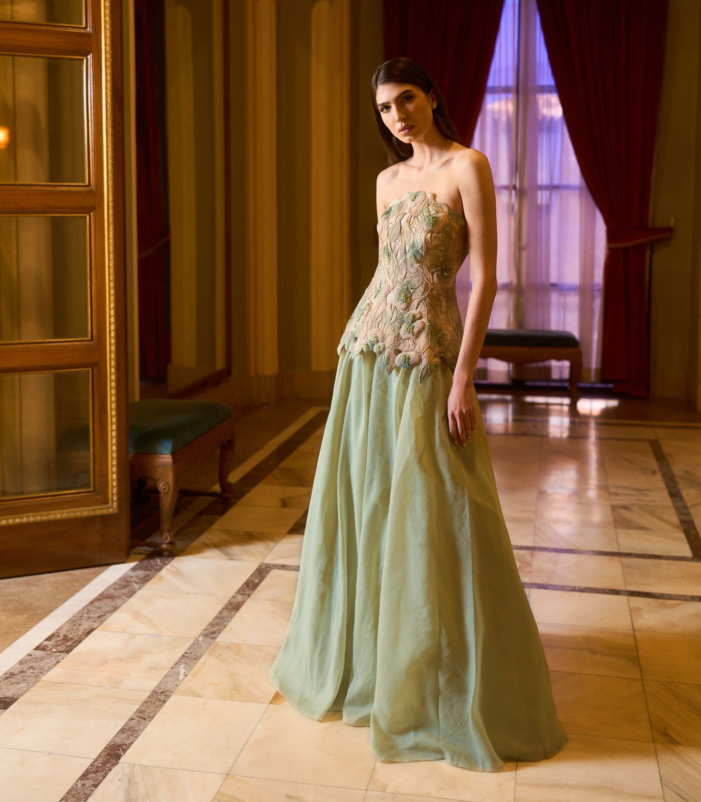 Strapless Flared Hem Gown