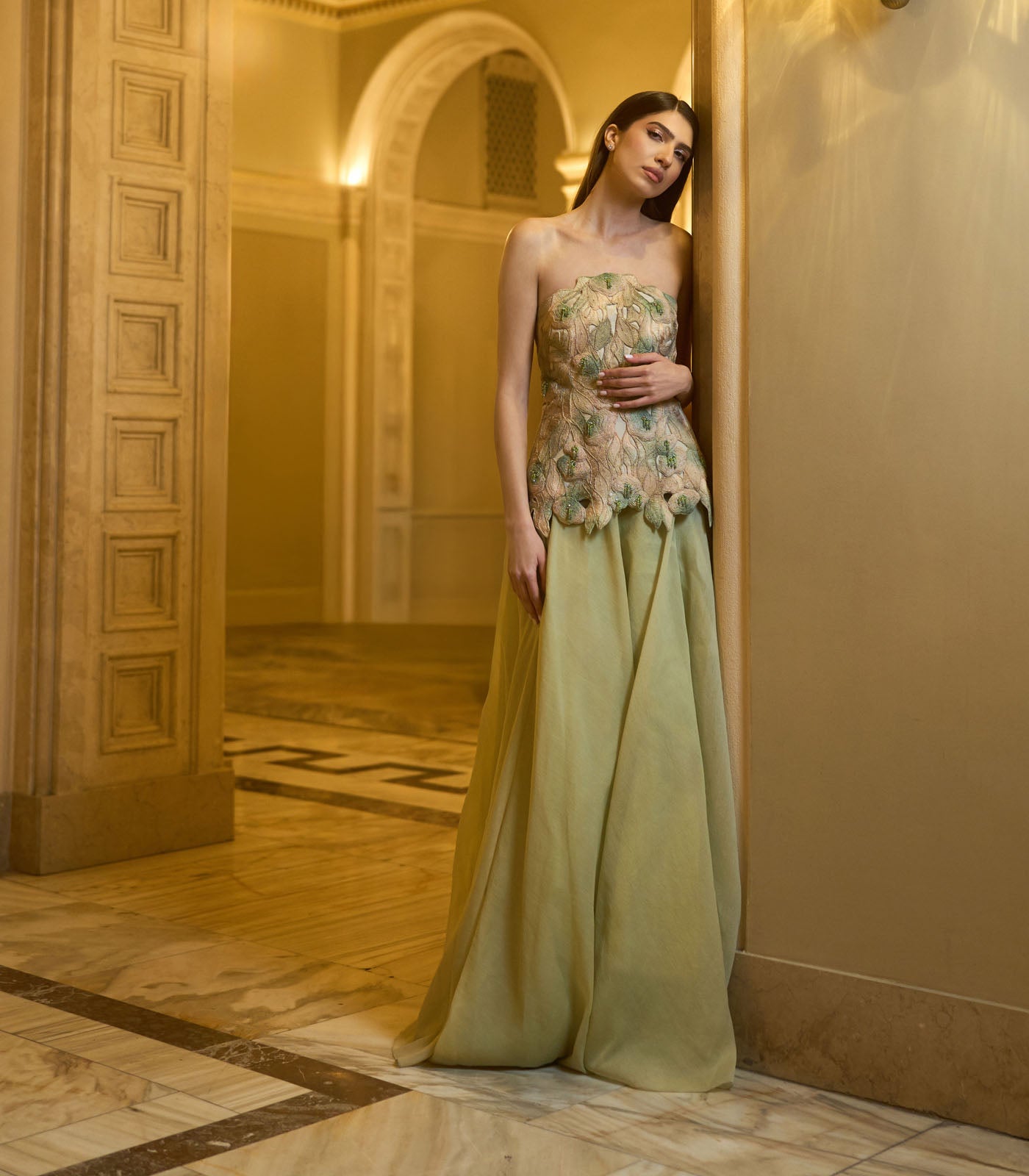 Strapless Flared Hem Gown