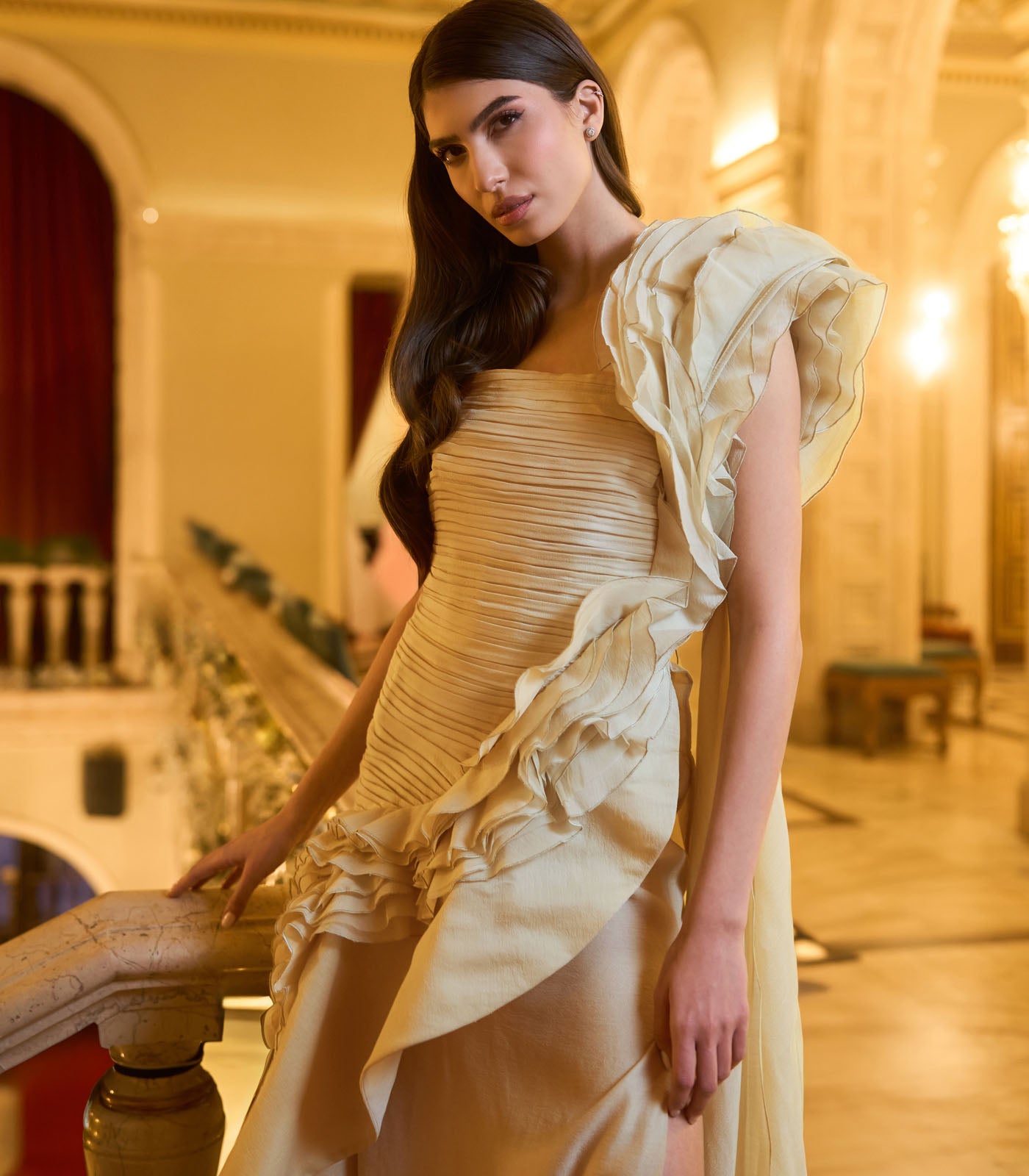 Structured Gown wirh Ruffles