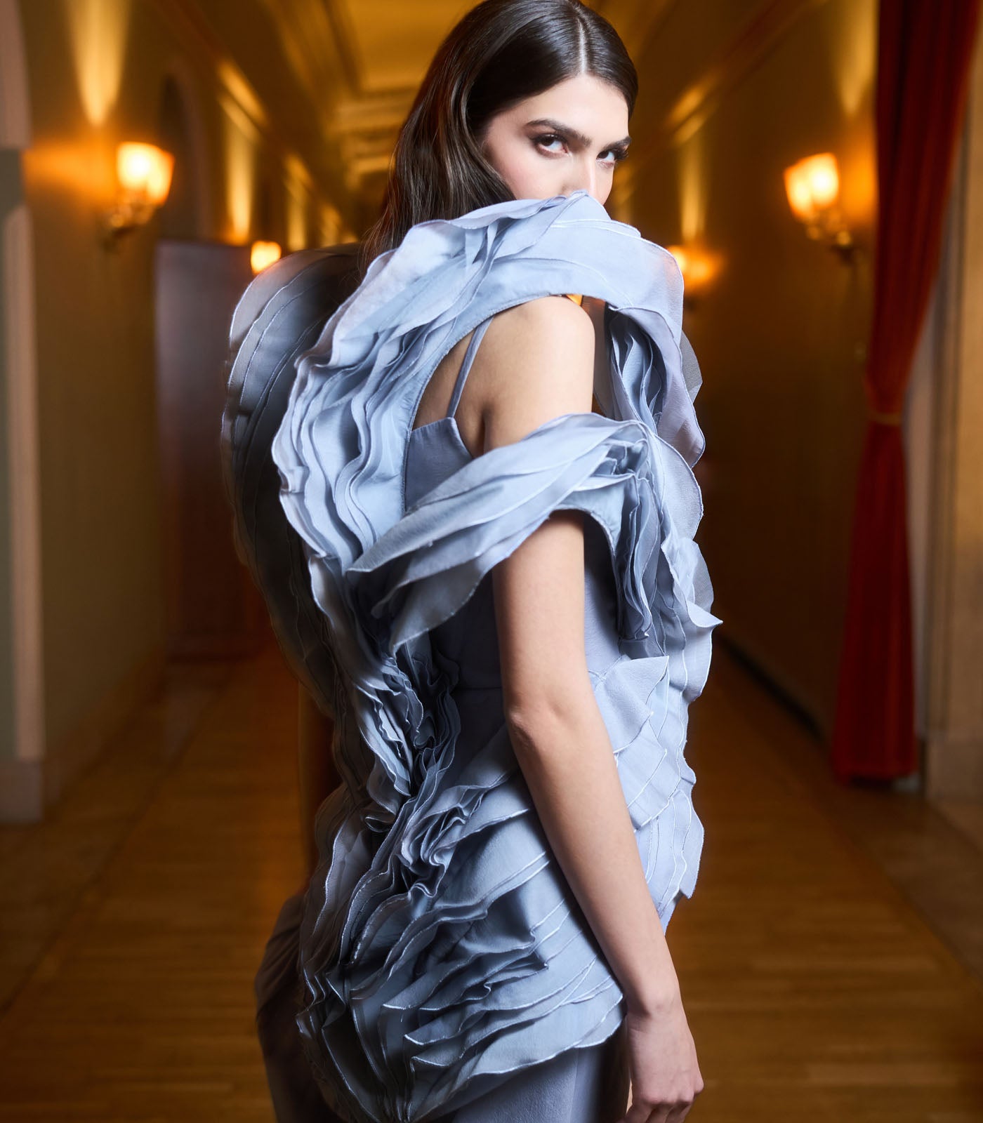 Structured Gown With Ruffles