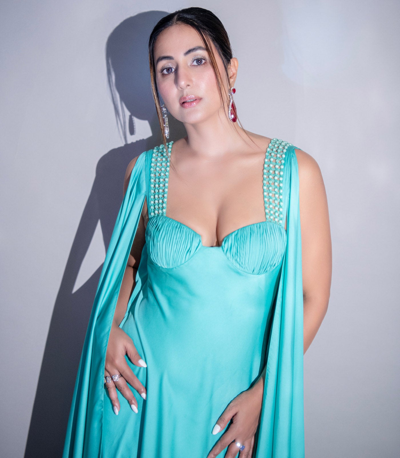 Hina Khan spotted in our aqua green drape gown