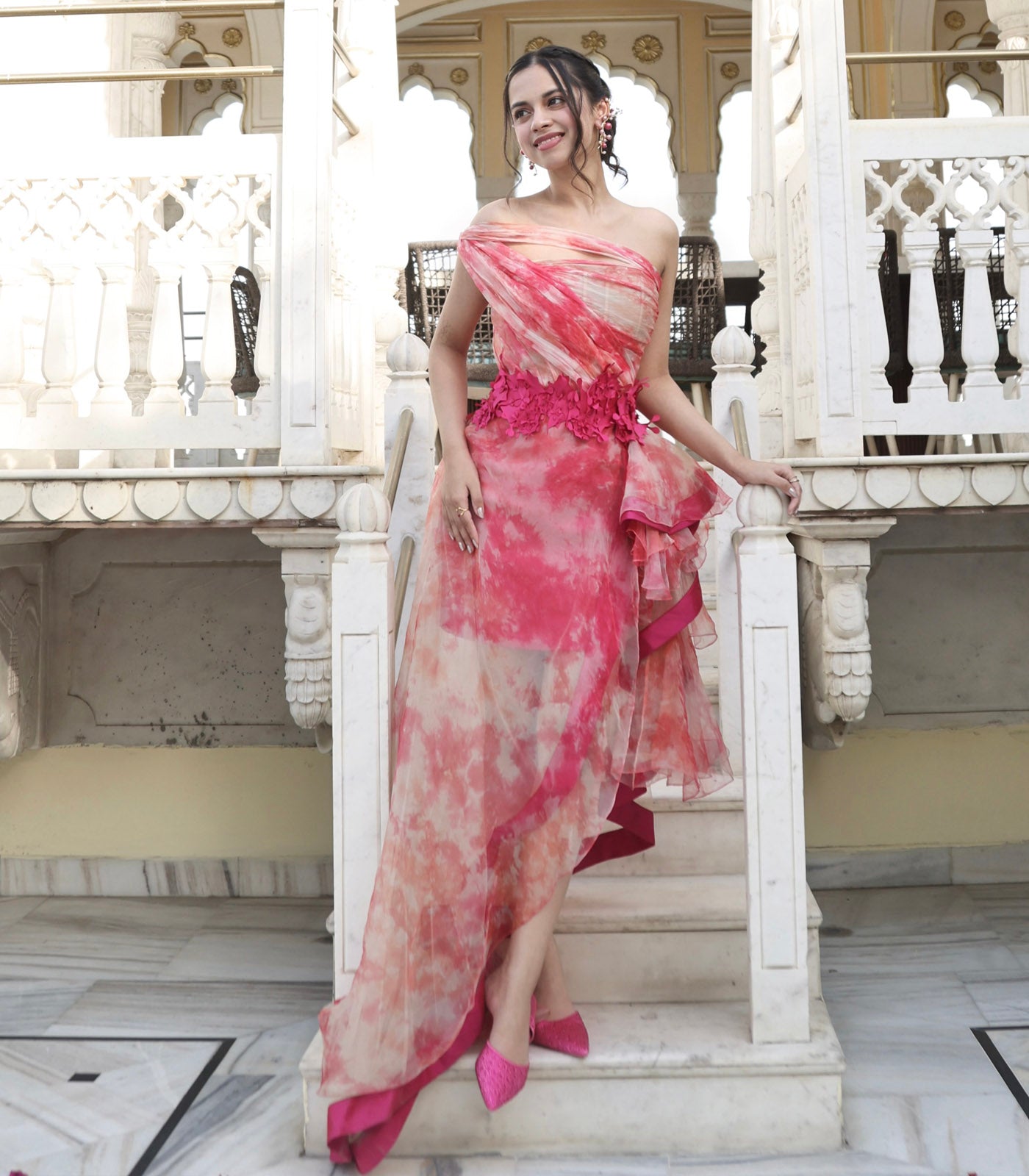 Nitanshi Goel spotted in our pink one shoulder gown dress