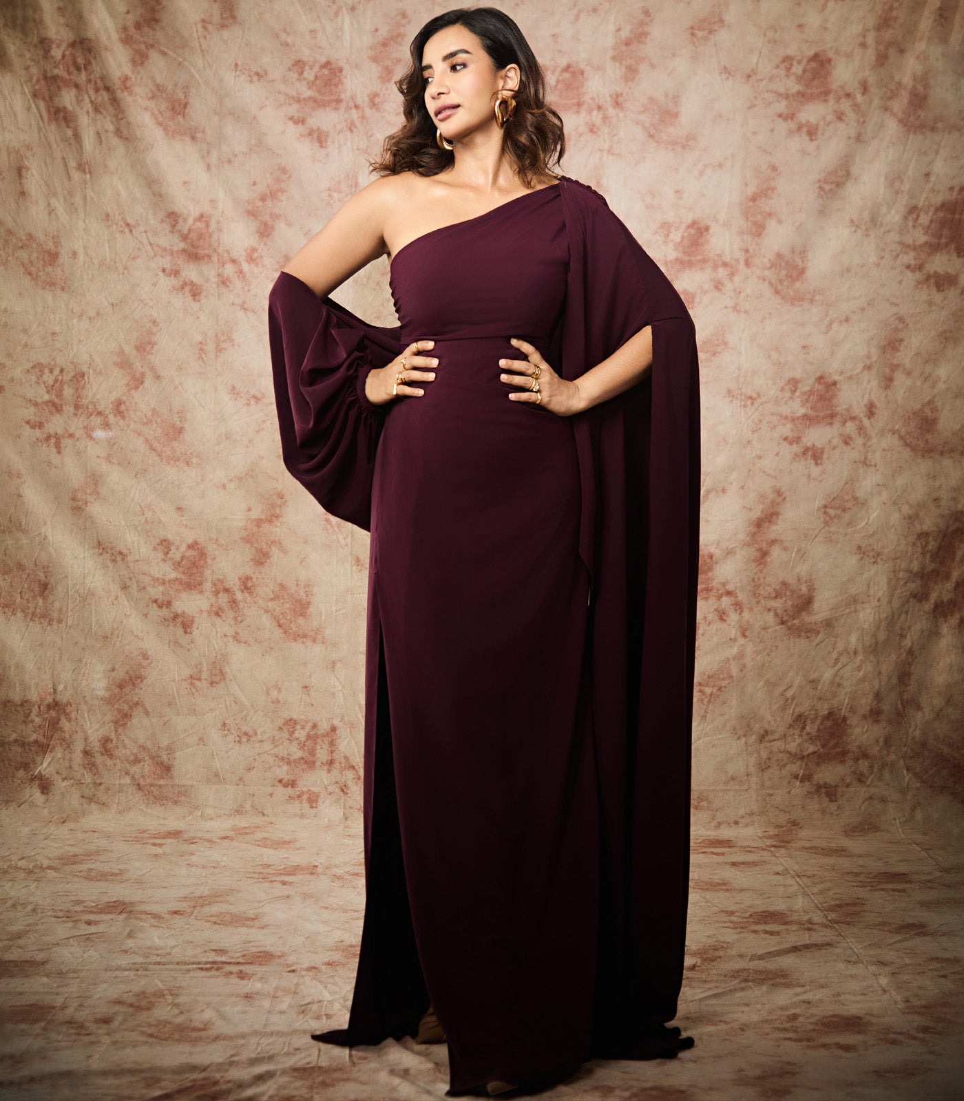 Patralekha spotted in our wine drape style gown