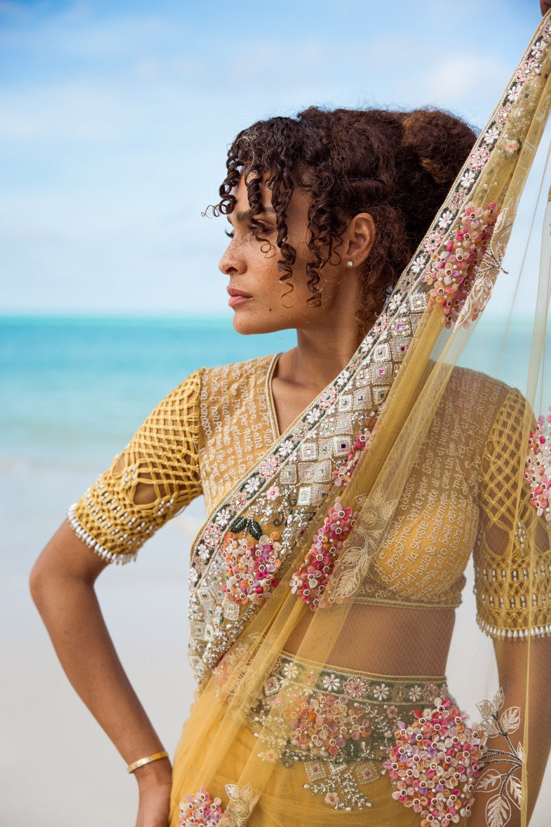 Embroidered Poem Sari