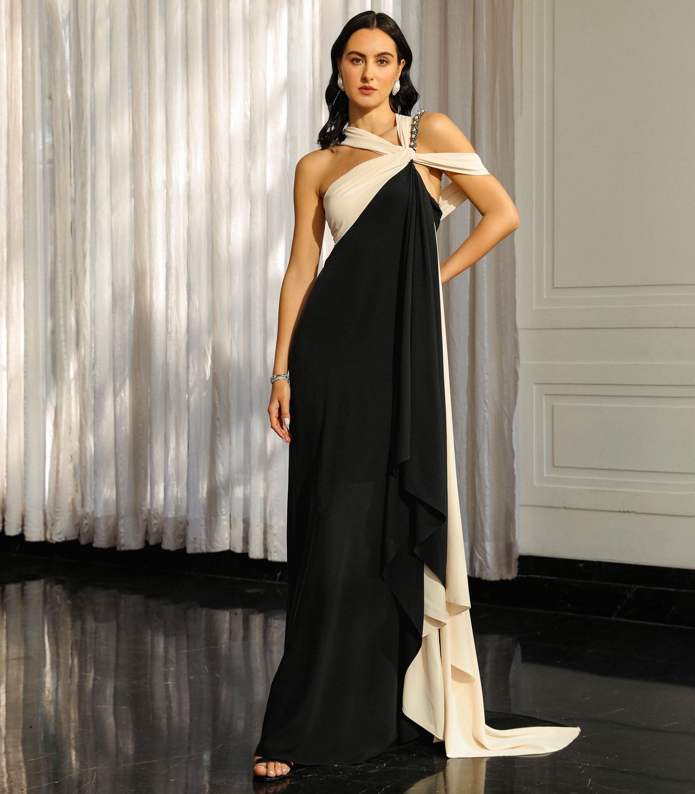 Knotted Strap Drape Gown