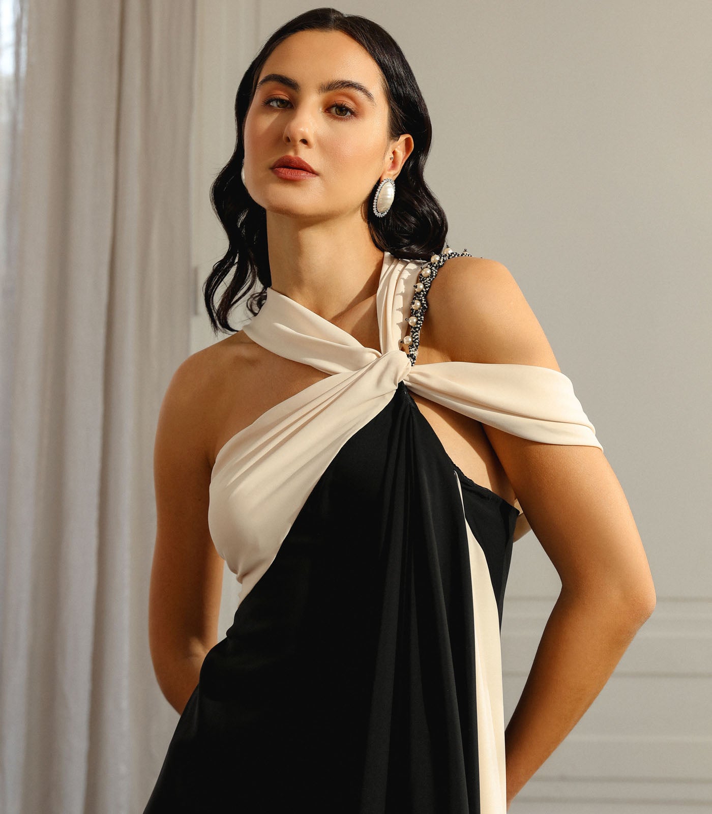 Knotted Strap Drape Gown