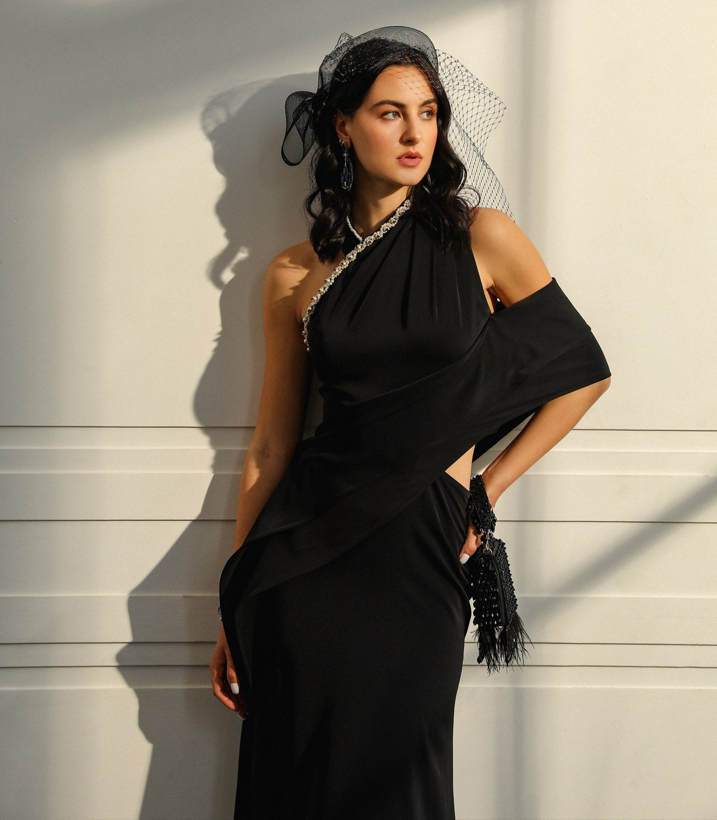 Cross Halter Draped Gown