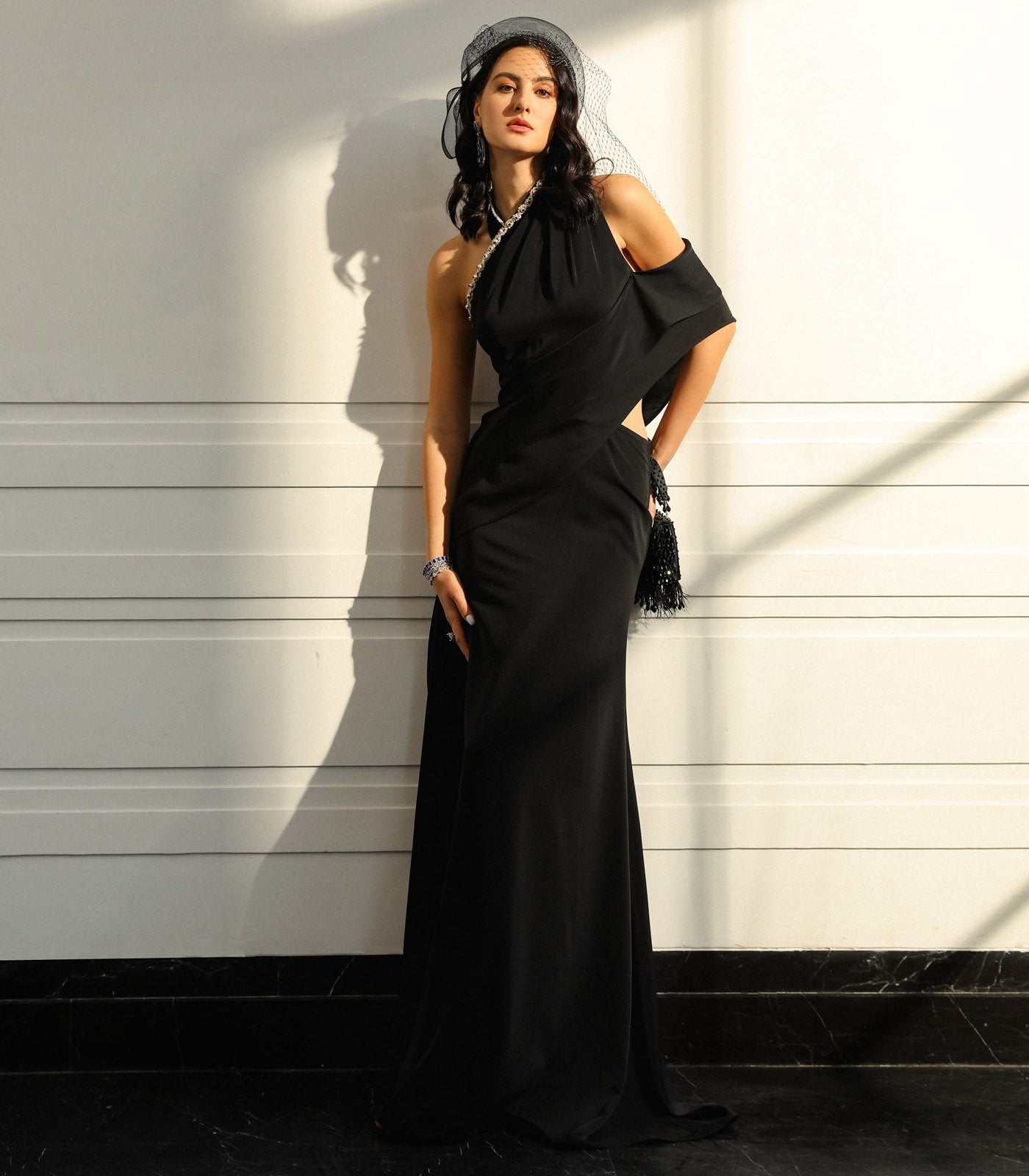 Cross Halter Draped Gown