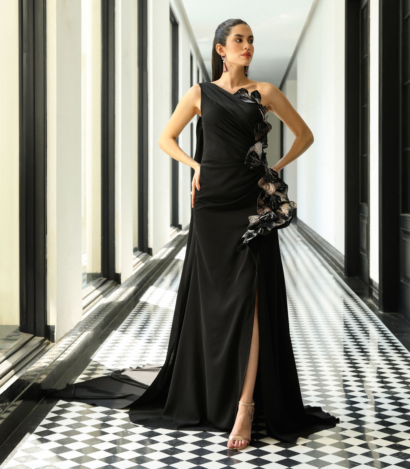 High Slit Draped Gown