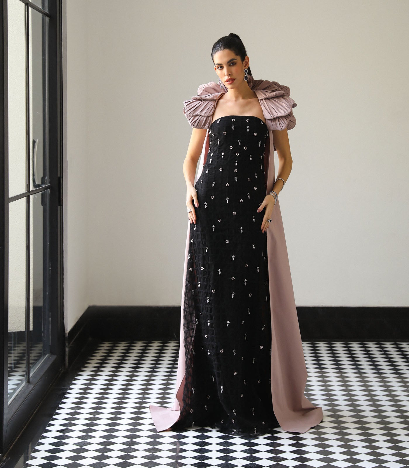 Structued Cape Embellished Gown