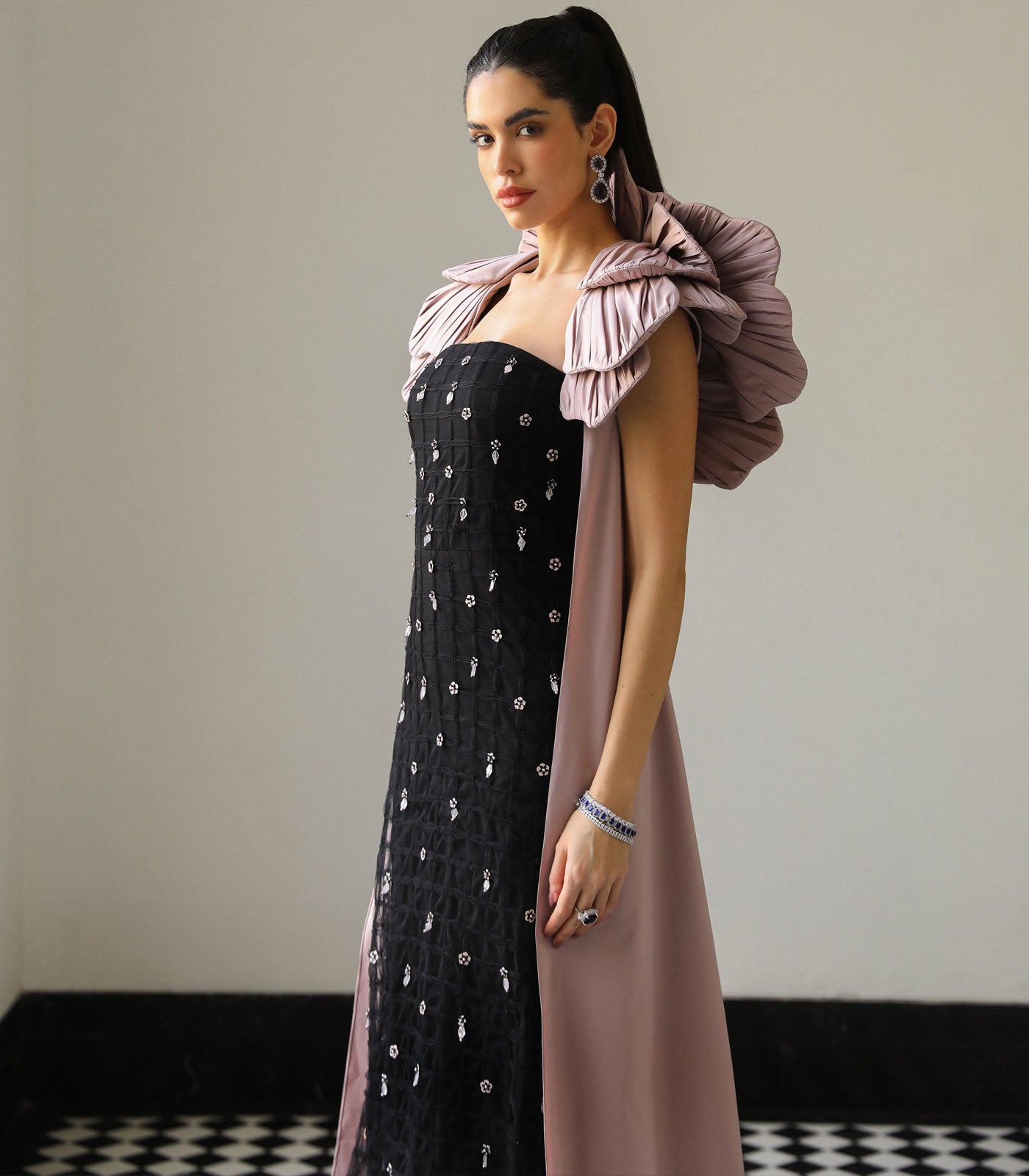 Structued Cape Embellished Gown