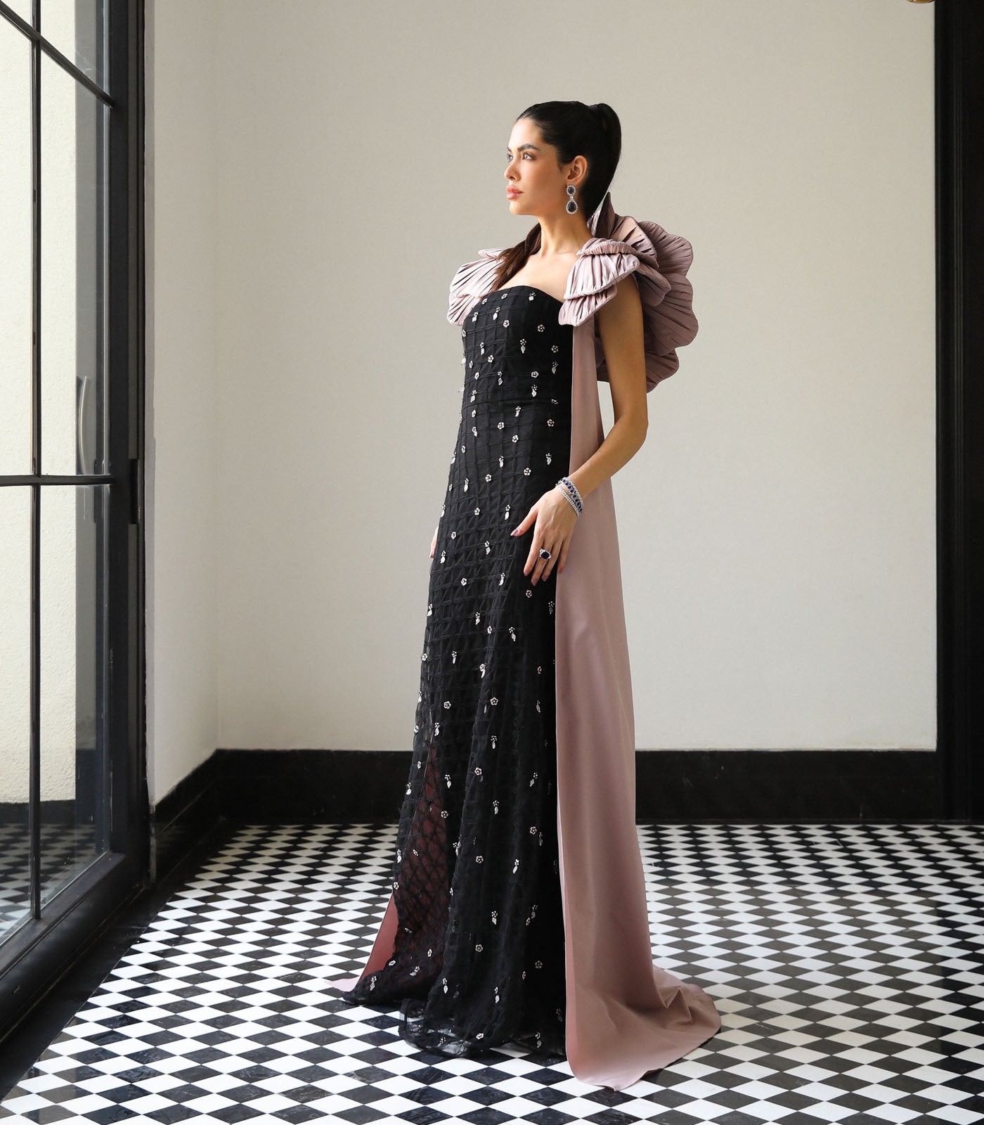 Structued Cape Embellished Gown