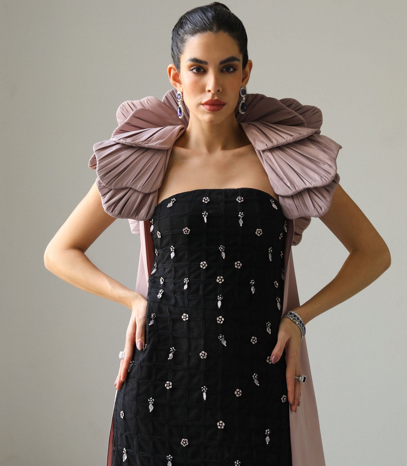 Structued Cape Embellished Gown