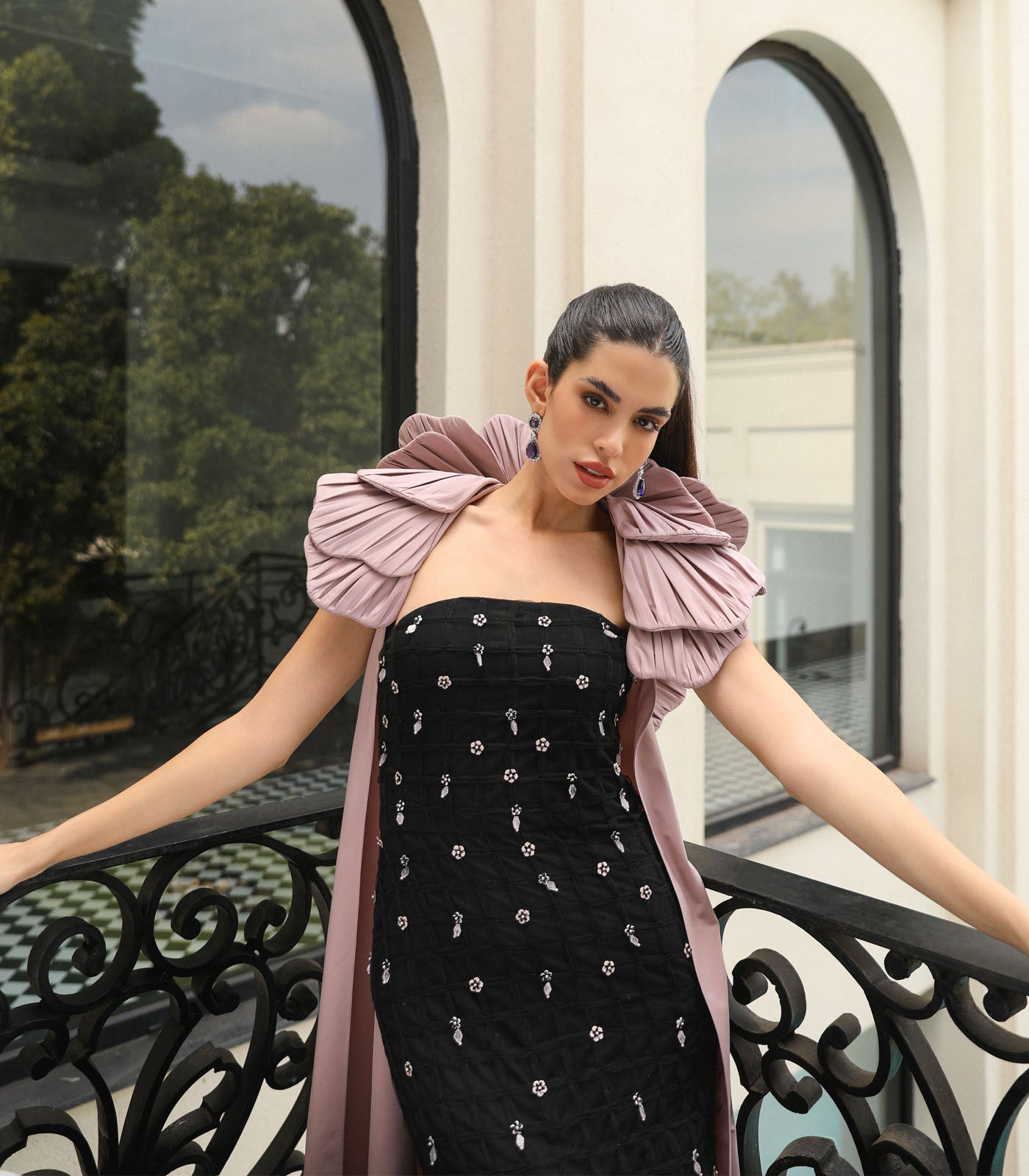 Structued Cape Embellished Gown