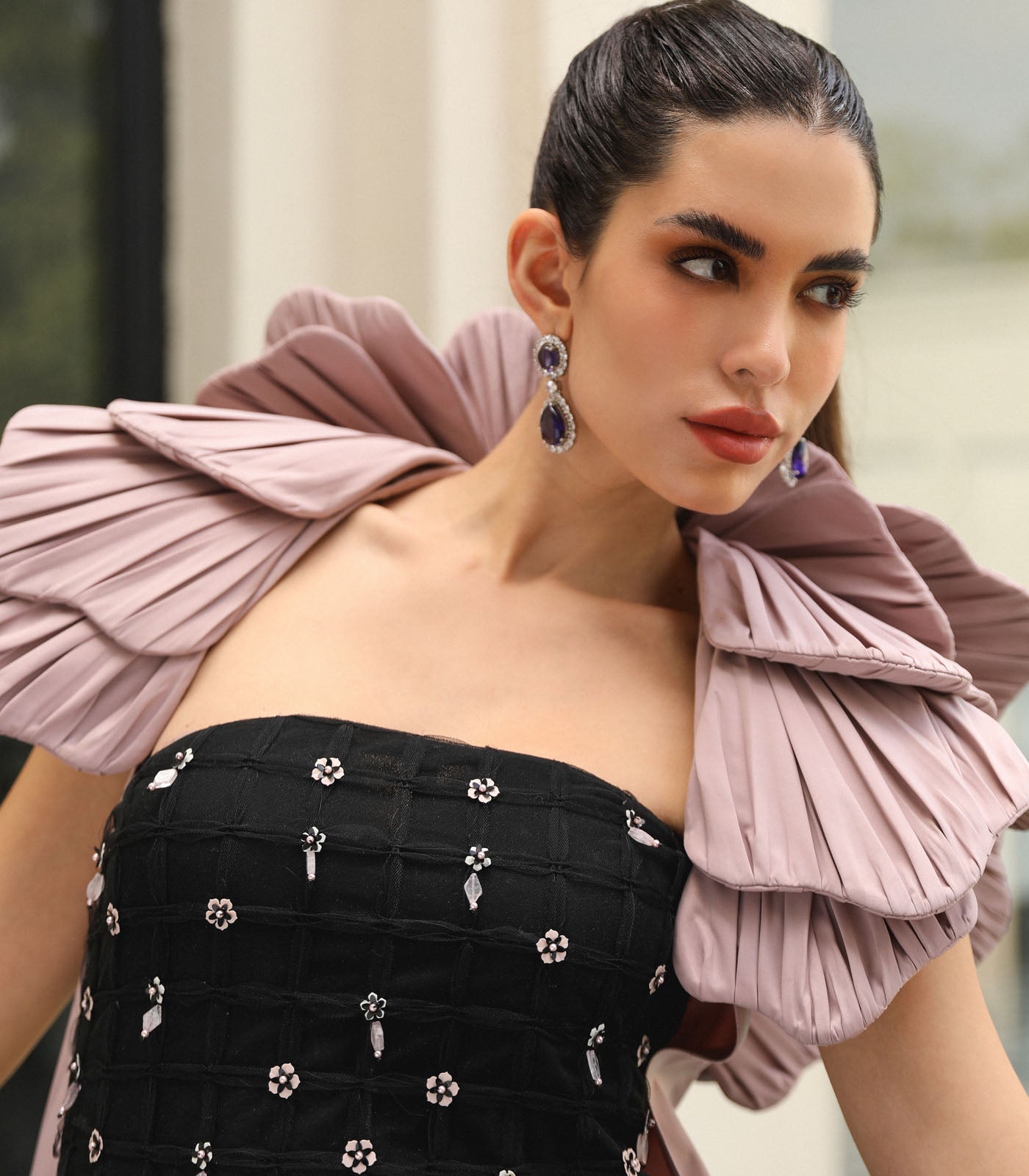 Structued Cape Embellished Gown