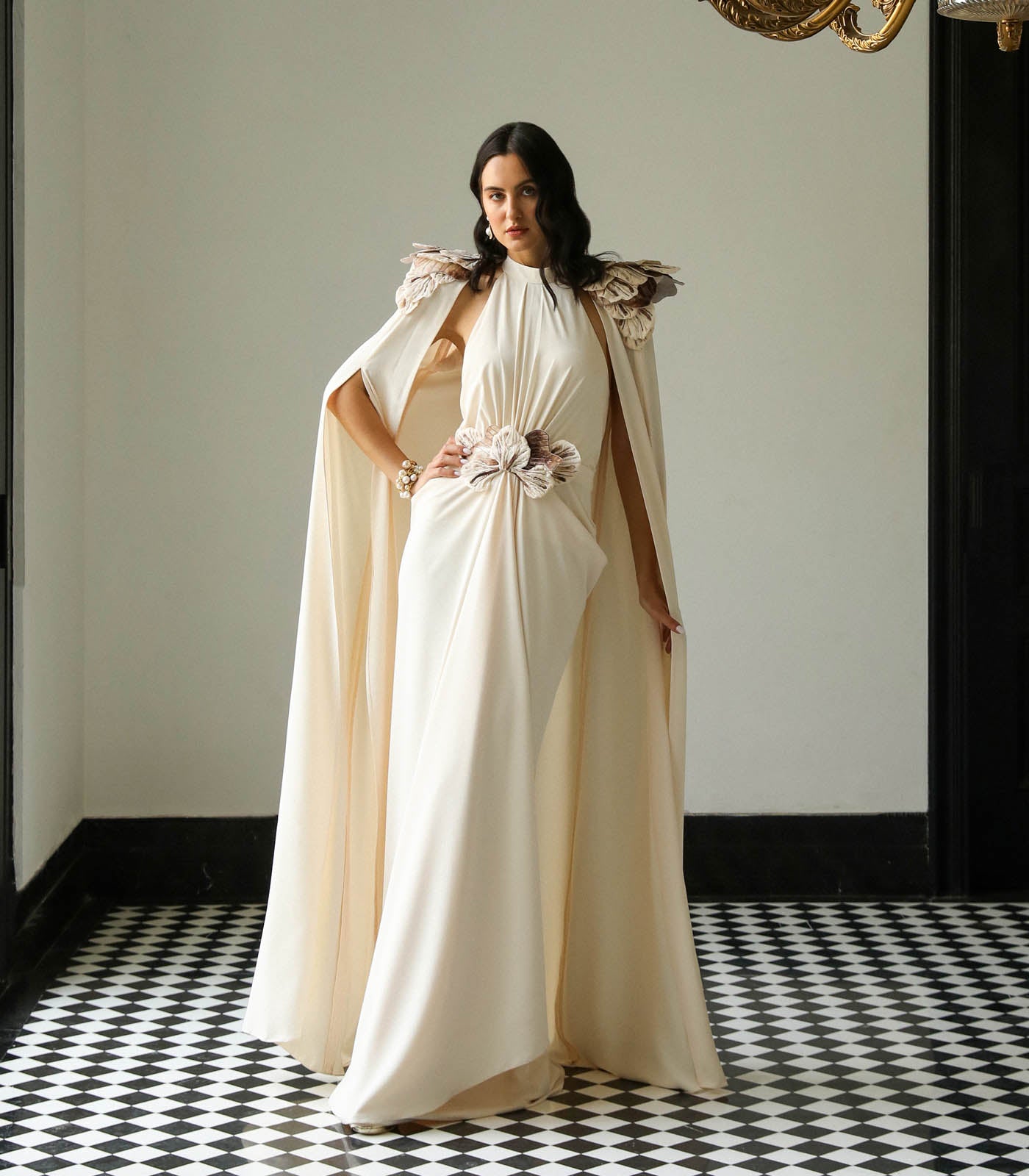 Gathered Layer Cape Gown