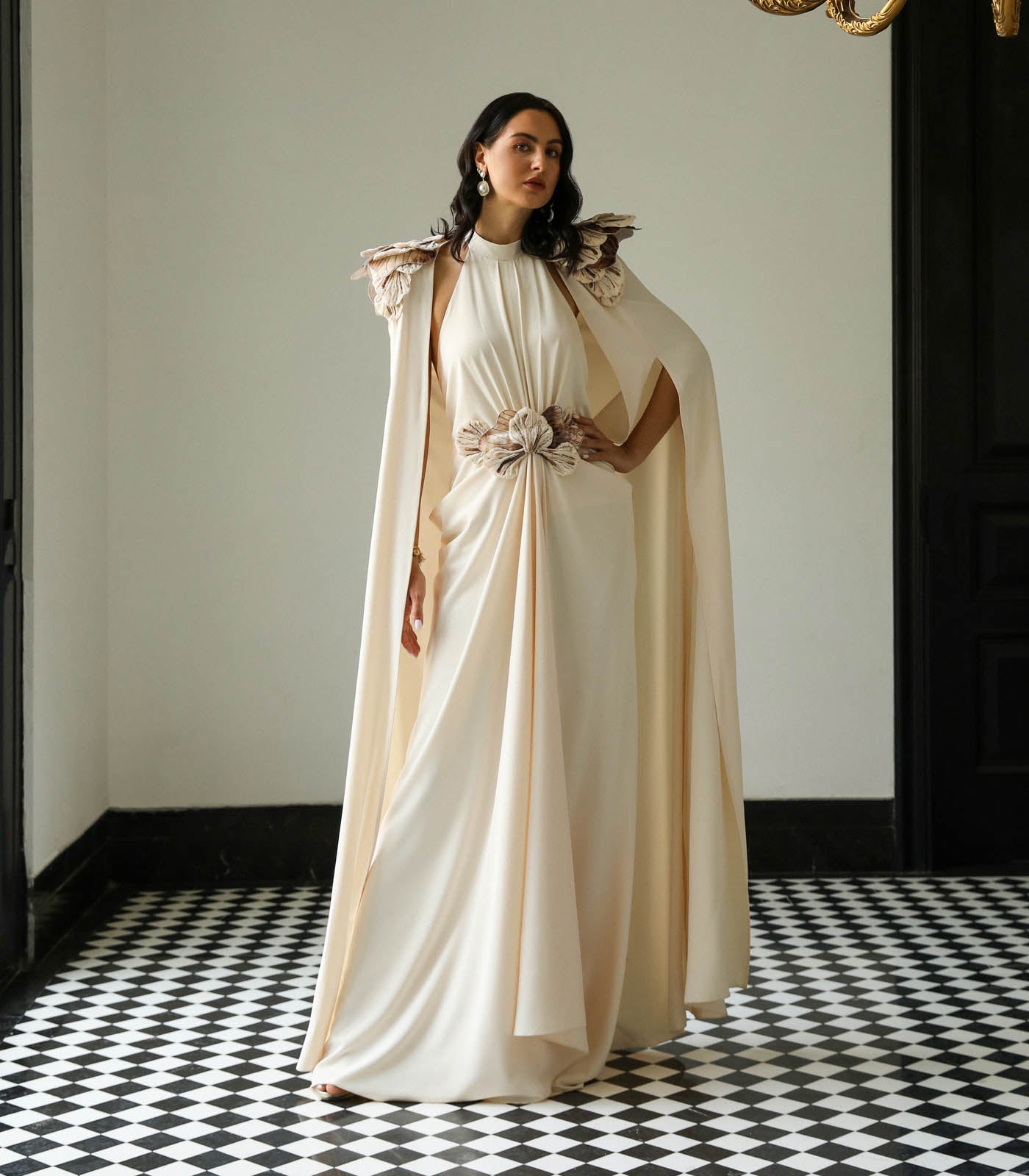 Gathered Layer Cape Gown