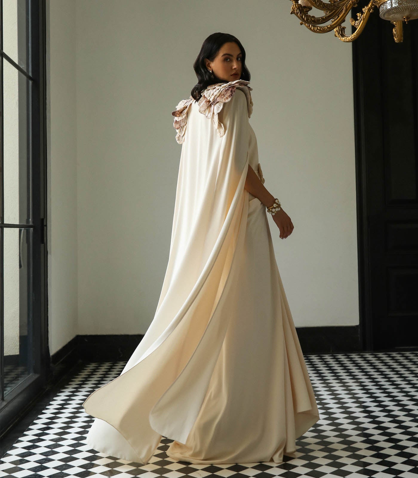 Gathered Layer Cape Gown