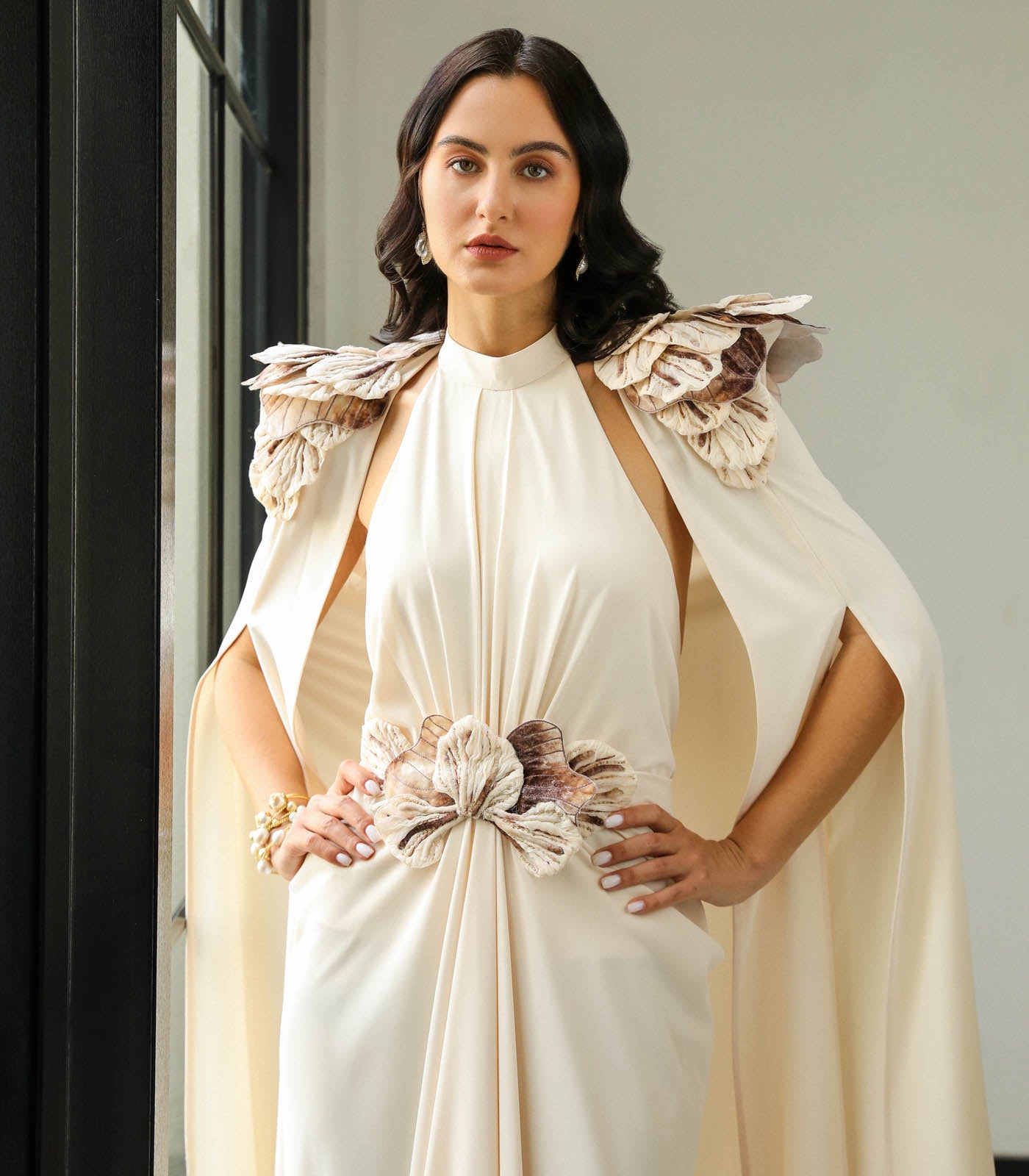 Gathered Layer Cape Gown