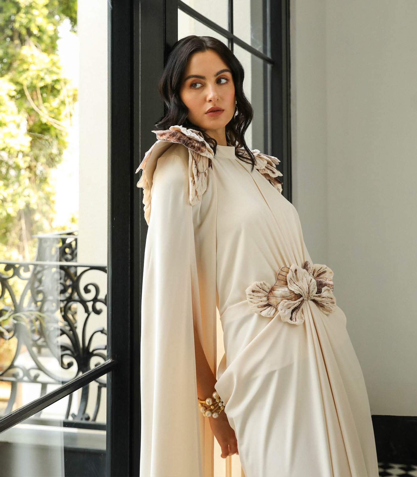 Gathered Layer Cape Gown