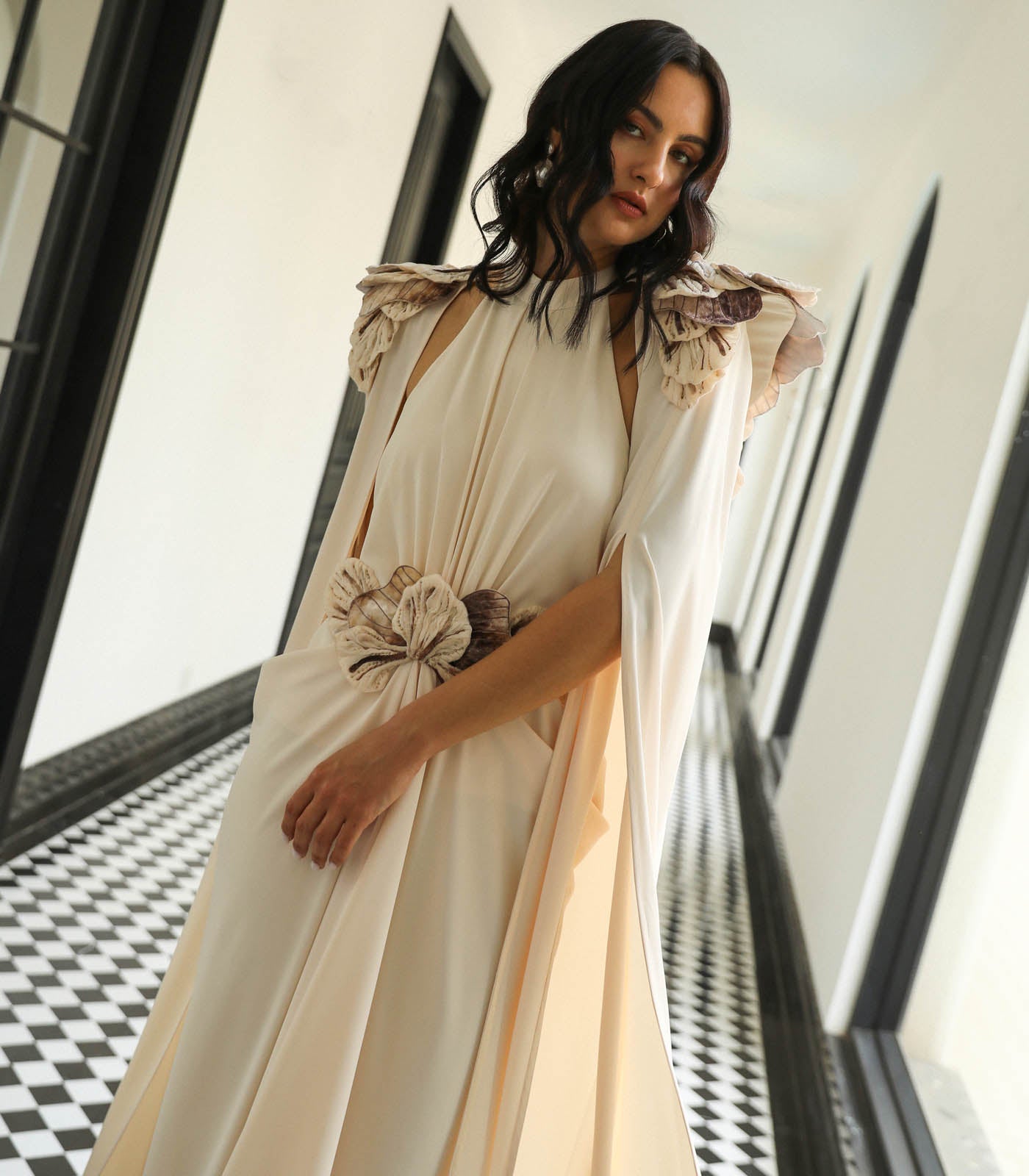 Gathered Layer Cape Gown