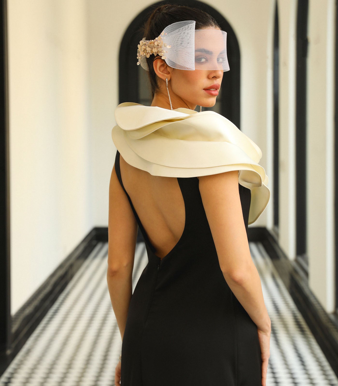 Assymetric Ruffled Slit Gown