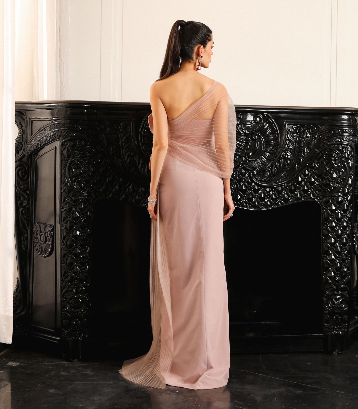 Strapless Pleated Panel Gown