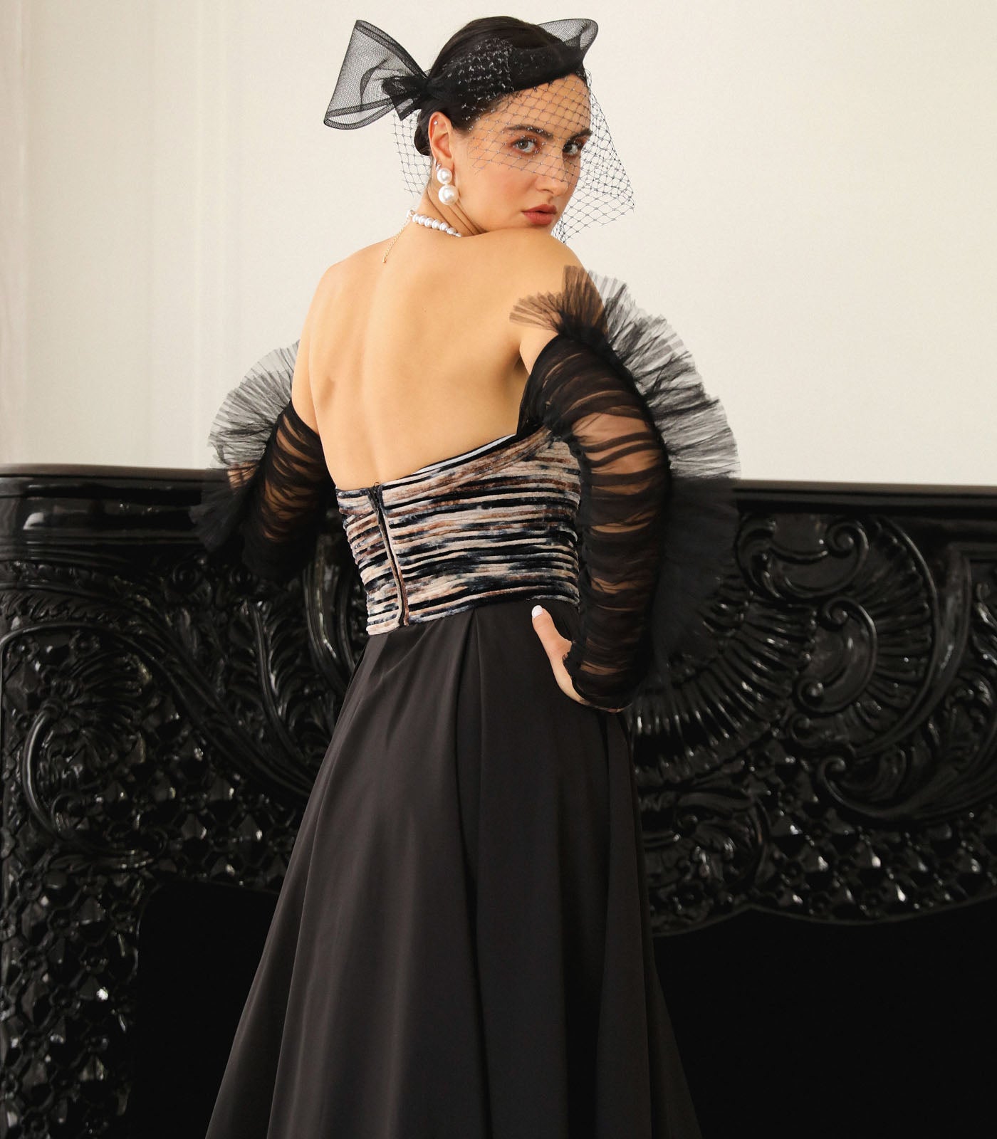 Strapless Ruched Sleeve Gown