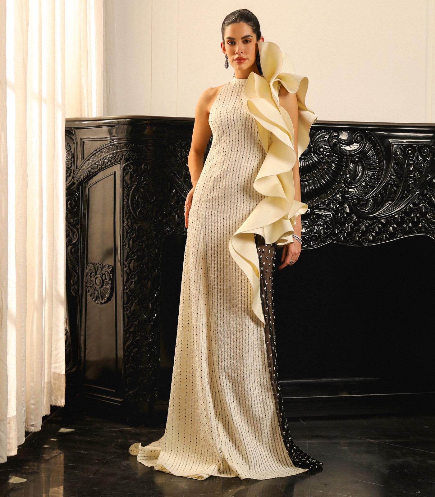 Wavy Drape Flared Gown