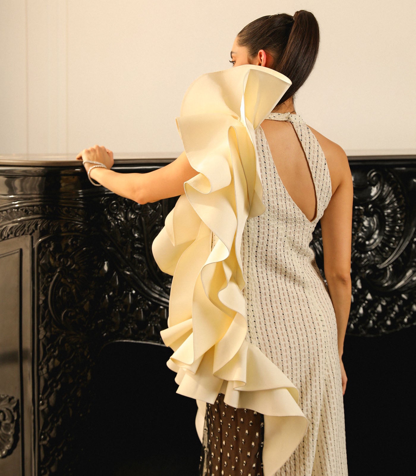 Wavy Drape Flared Gown