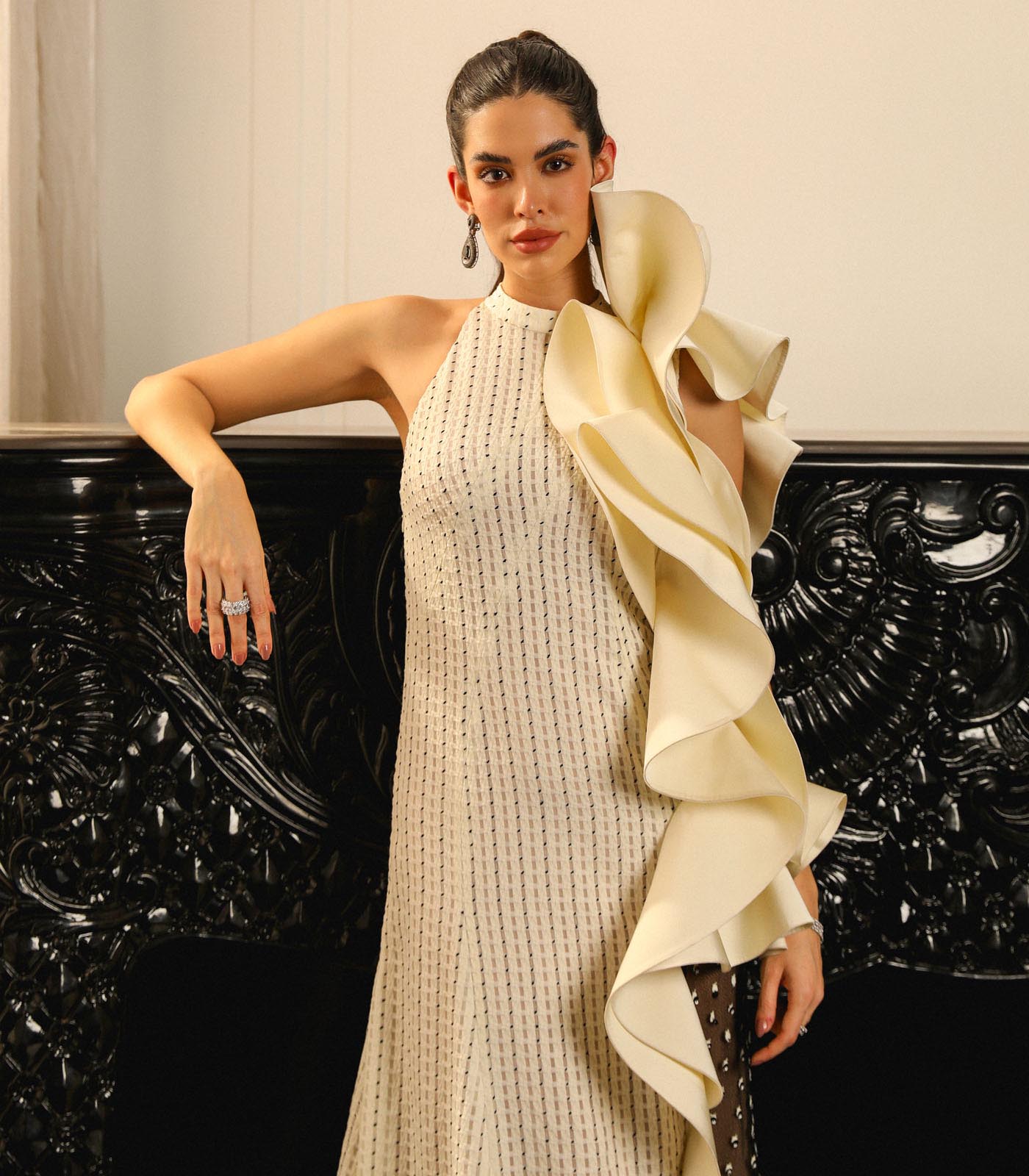 Wavy Drape Flared Gown