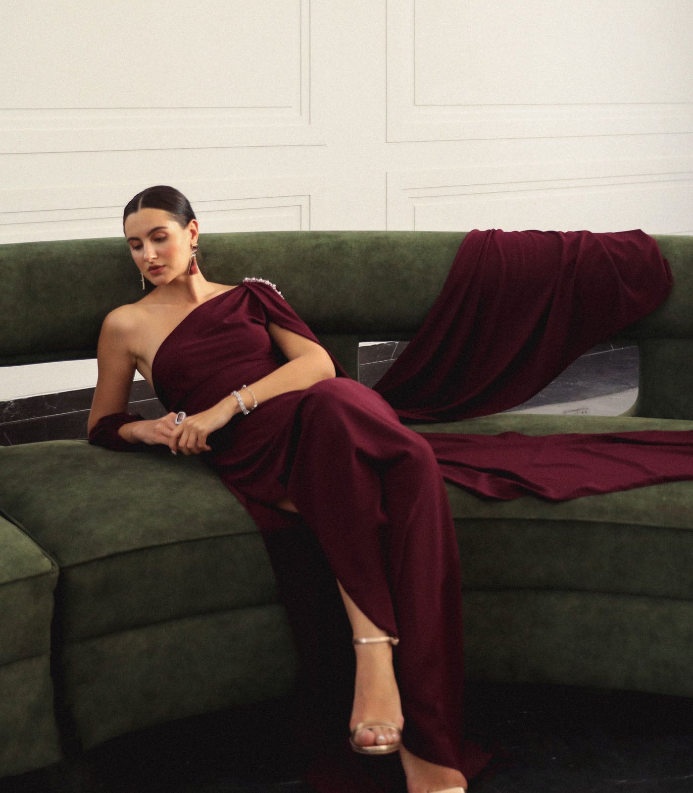 One Shoulder Draped Gown