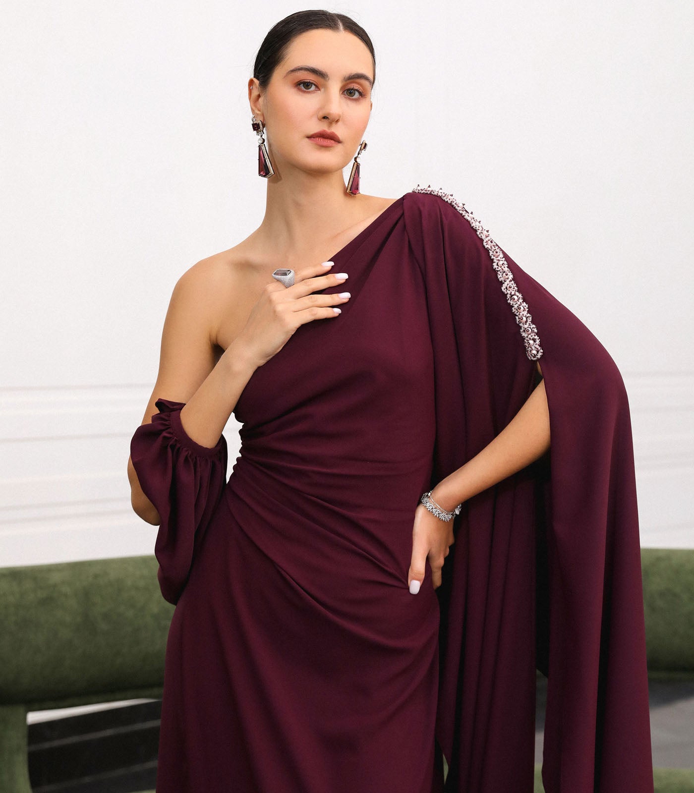 One Shoulder Draped Gown